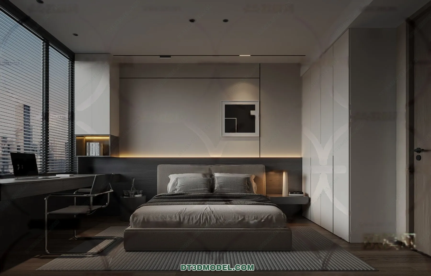 3D Scene of Gray Style Bedroom – 3D Model – 112 – CORONA