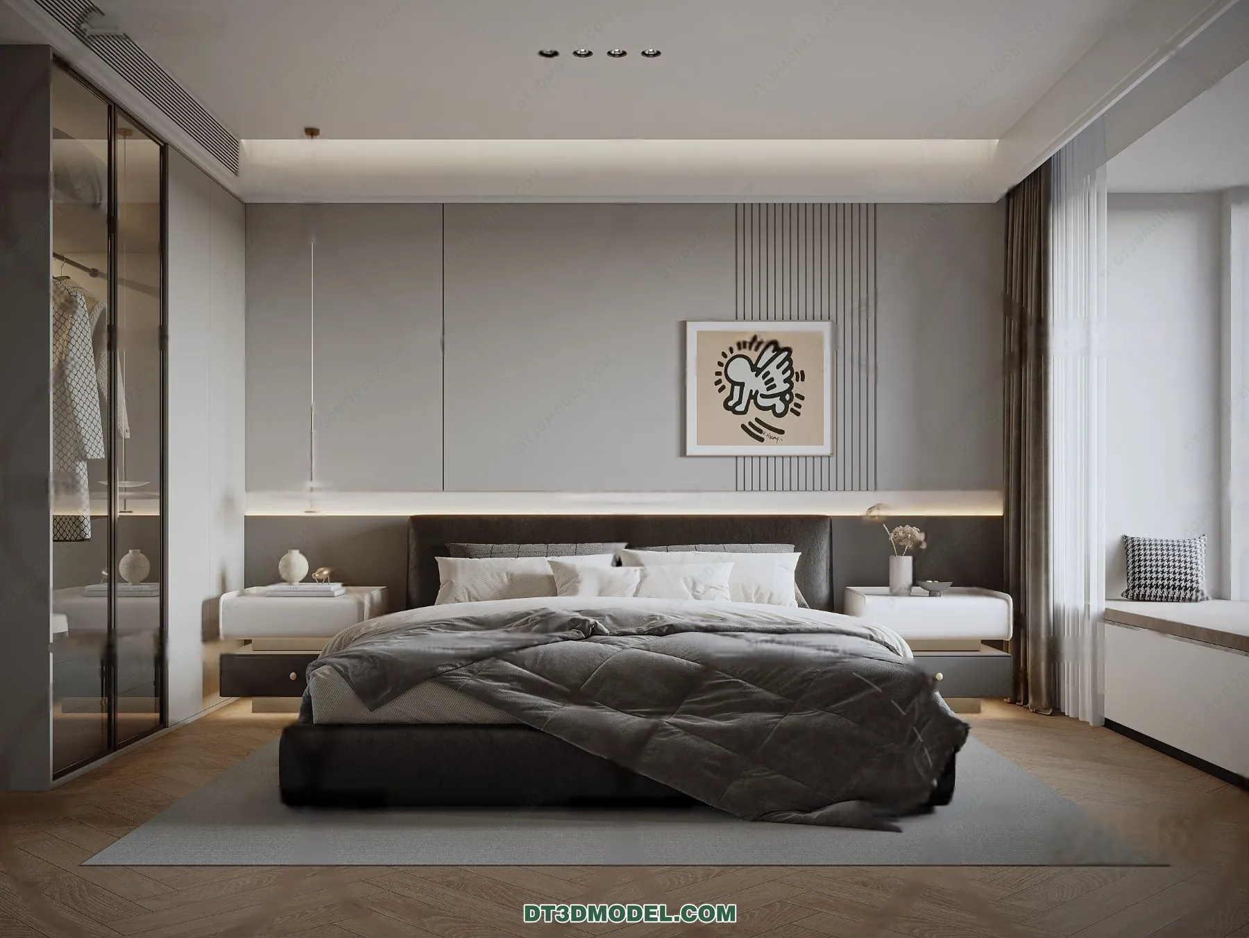 3D Scene of Gray Style Bedroom – 3D Model – 113 – CORONA