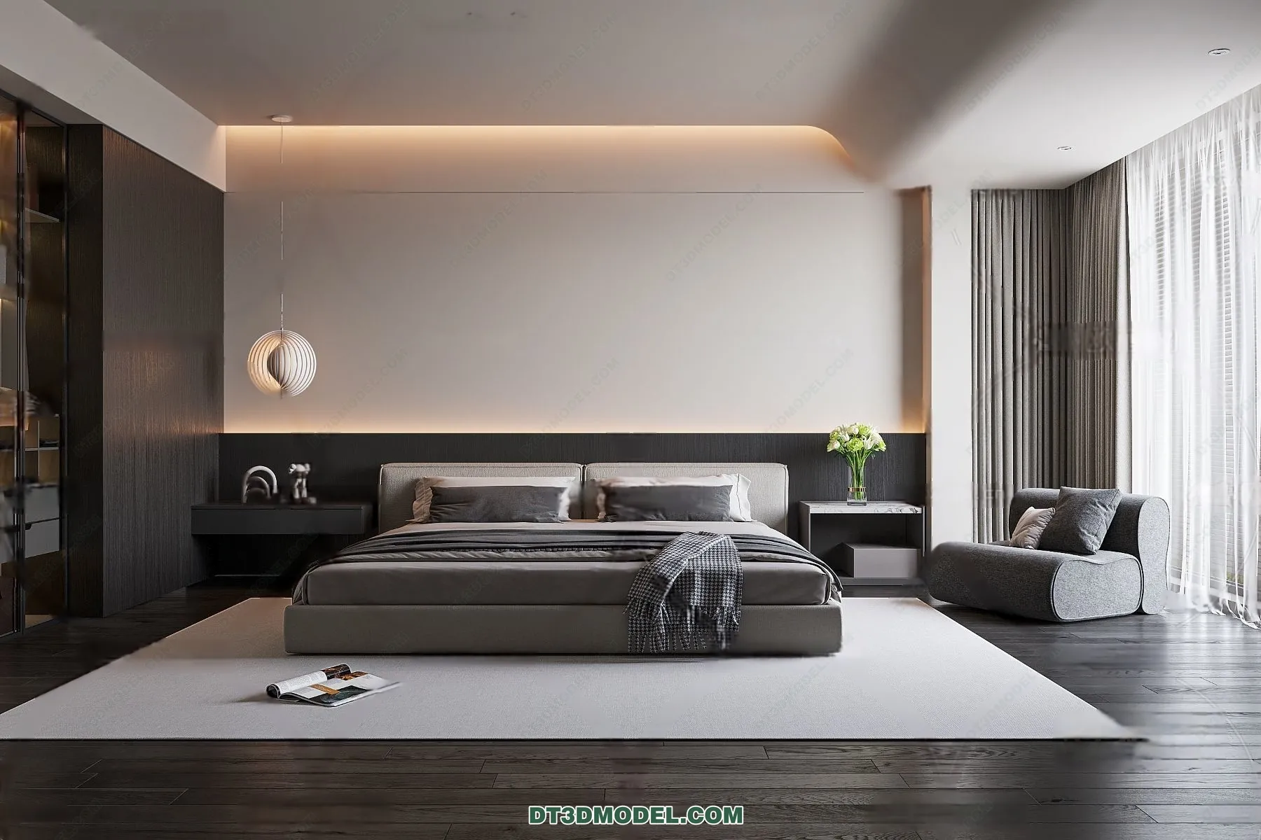 3D Scene of Gray Style Bedroom – 3D Model – 115 – VRAY