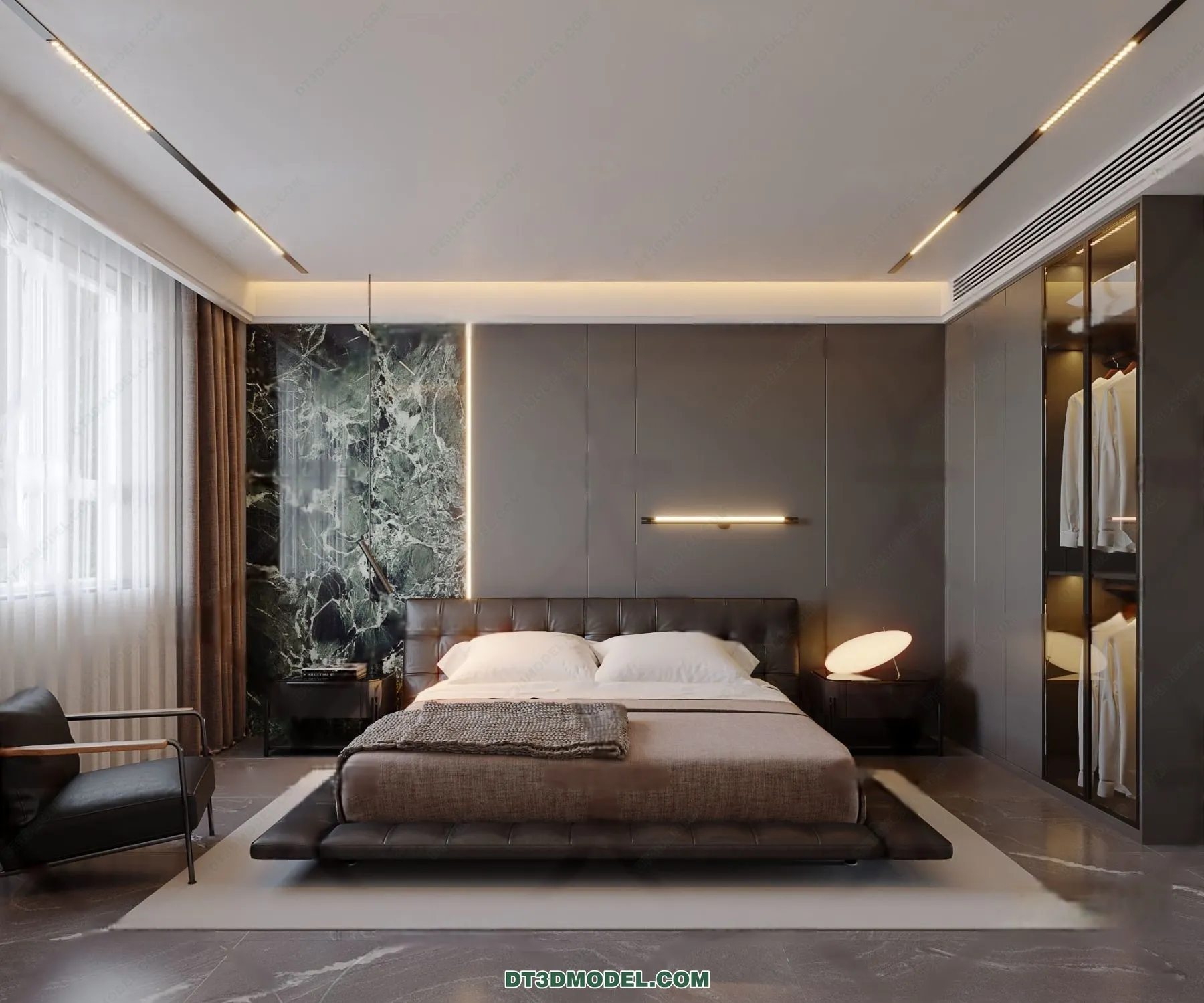 3D Scene of Gray Style Bedroom – 3D Model – 116 – VRAY