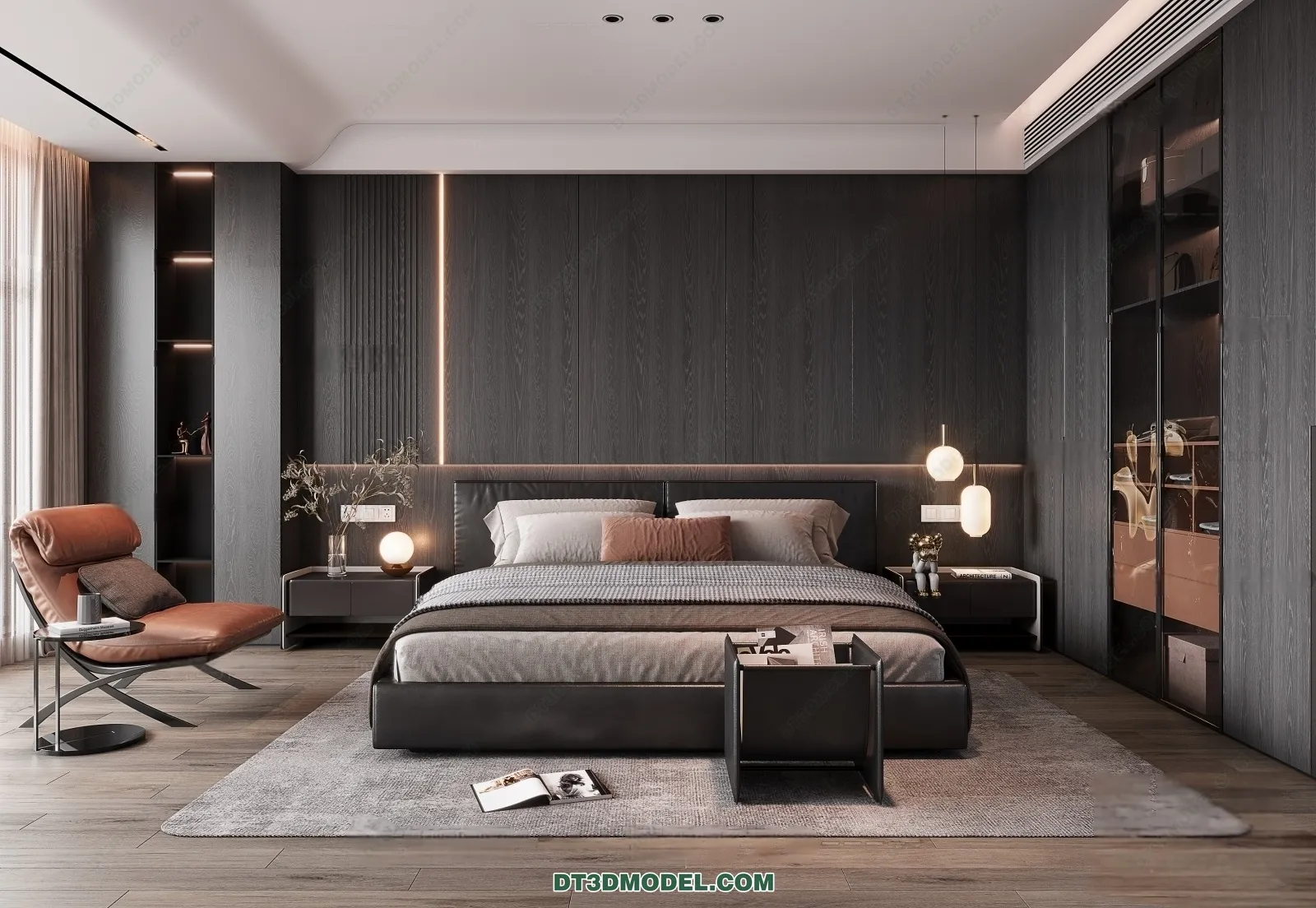 3D Scene of Gray Style Bedroom – 3D Model – 117 – VRAY