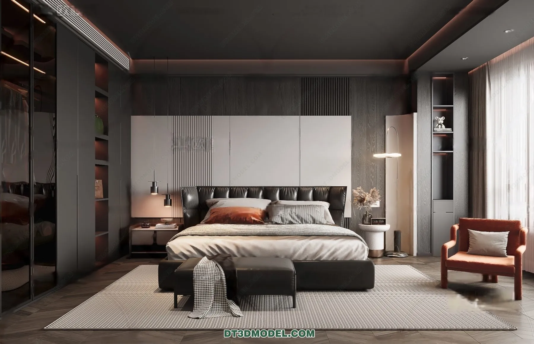 3D Scene of Gray Style Bedroom – 3D Model – 118 – CORONA