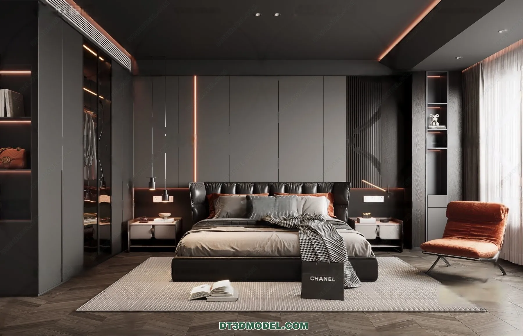 3D Scene of Gray Style Bedroom – 3D Model – 119 – VRAY
