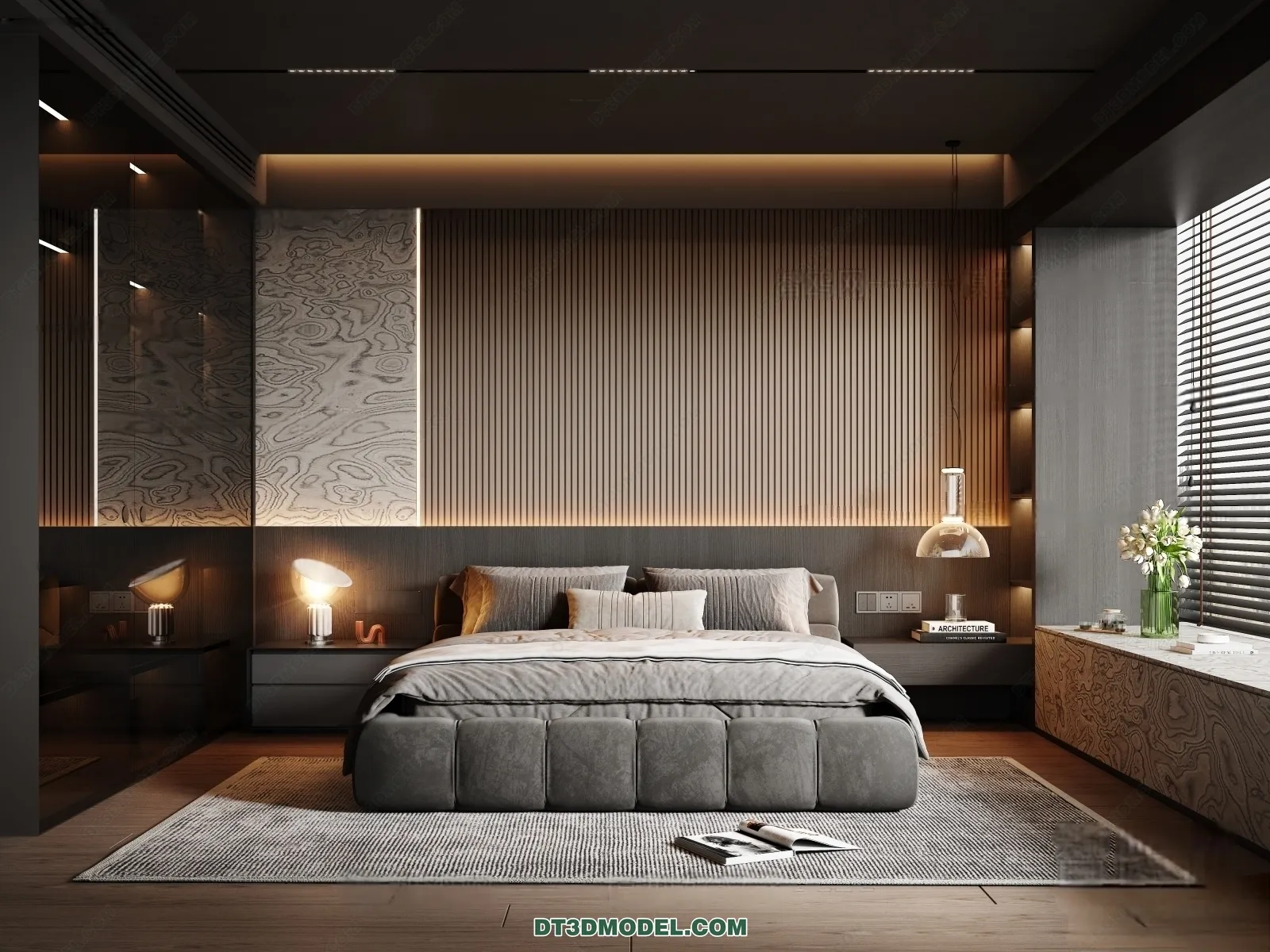 3D Scene of Gray Style Bedroom – 3D Model – 120 – VRAY