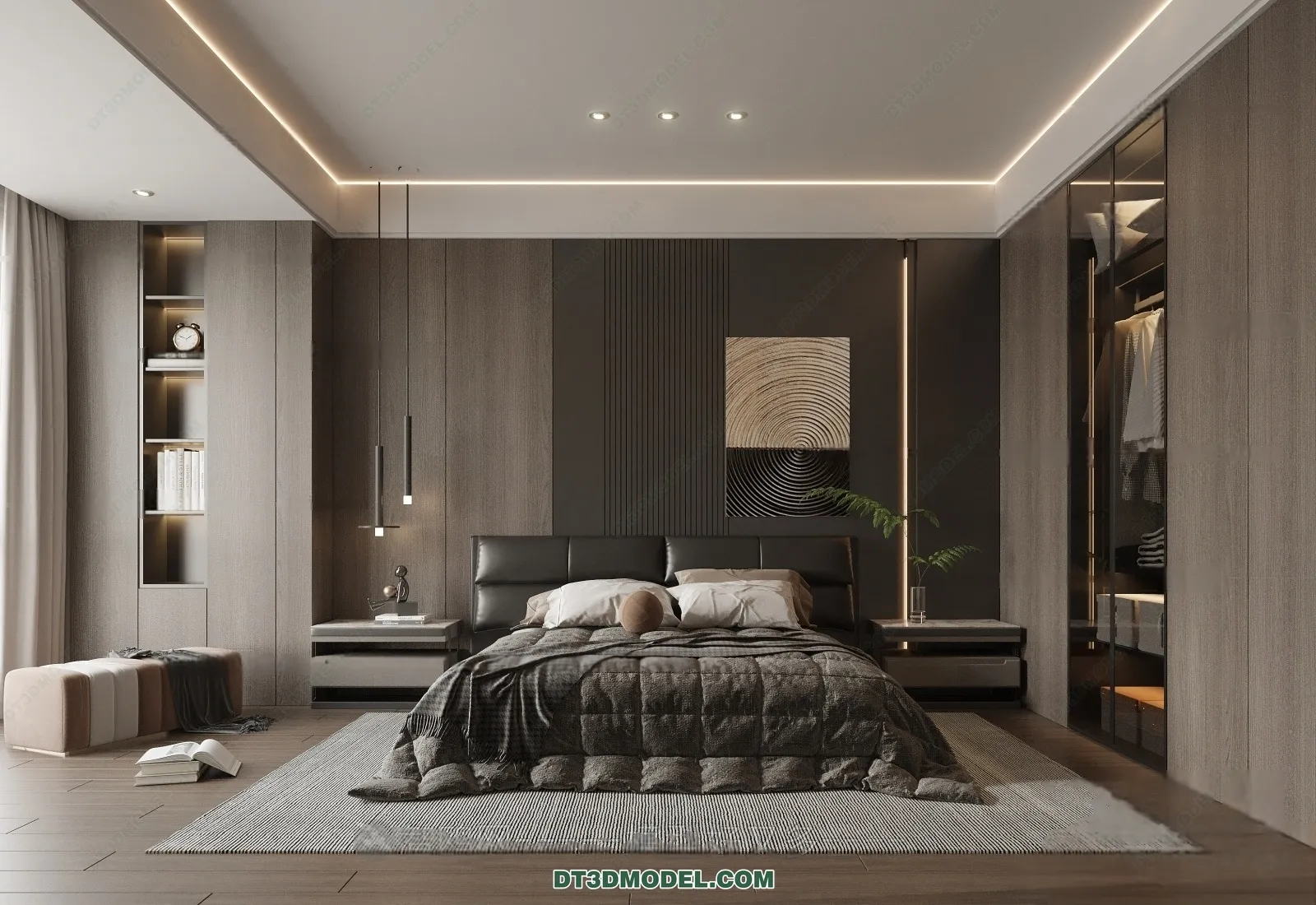 3D Scene of Gray Style Bedroom – 3D Model – 121 – VRAY