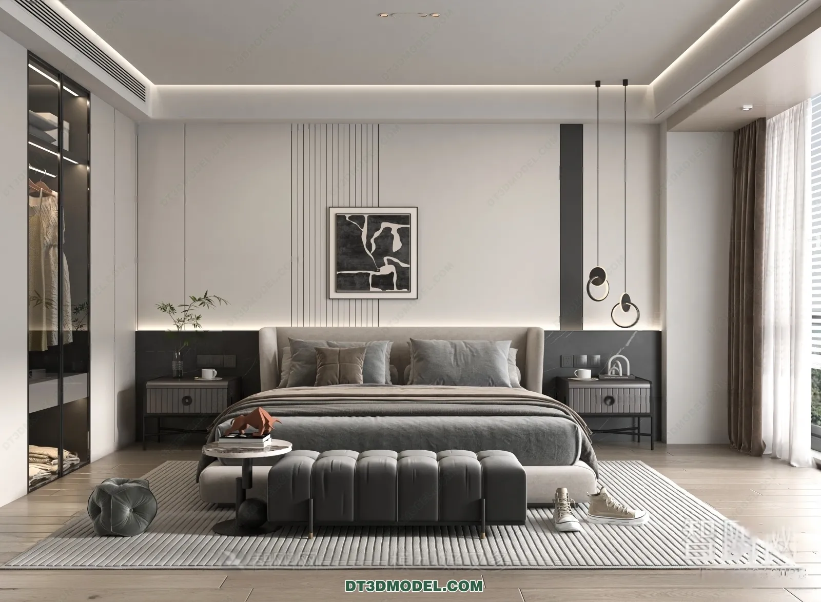 3D Scene of Gray Style Bedroom – 3D Model – 123 – VRAY