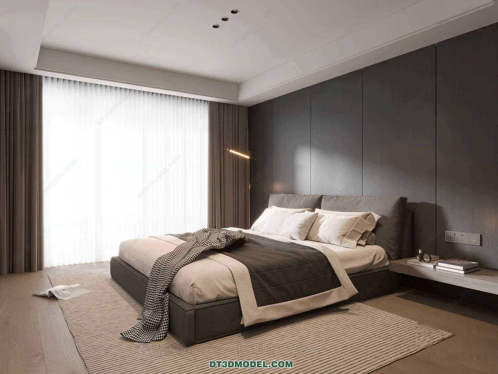 3D Scene of Gray Style Bedroom – 3D Model – 124 – VRAY