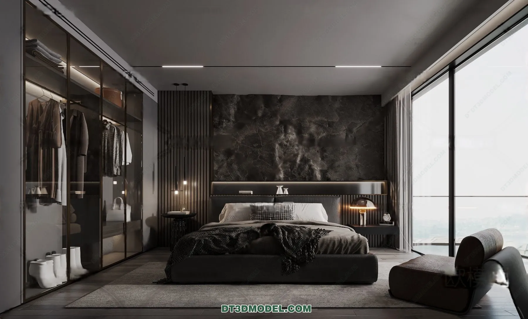 3D Scene of Gray Style Bedroom – 3D Model – 125 – CORONA
