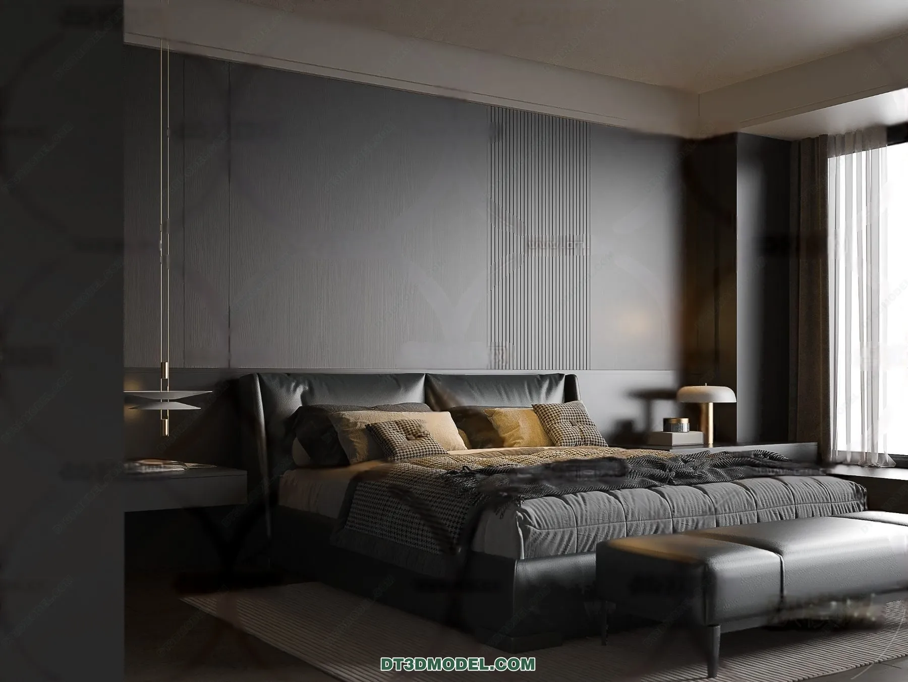 3D Scene of Gray Style Bedroom – 3D Model – 127 – VRAY
