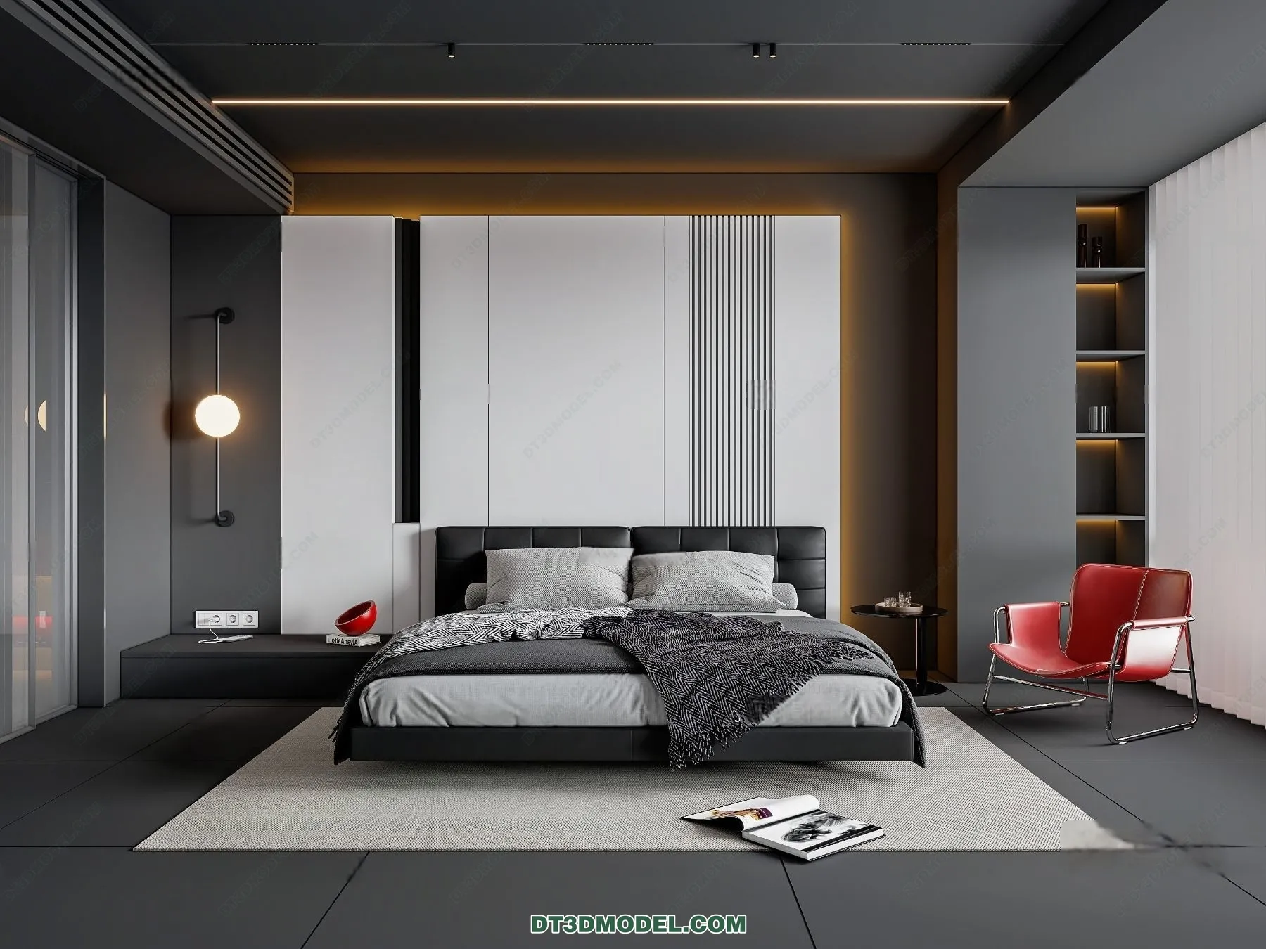 3D Scene of Gray Style Bedroom – 3D Model – 129 – VRAY