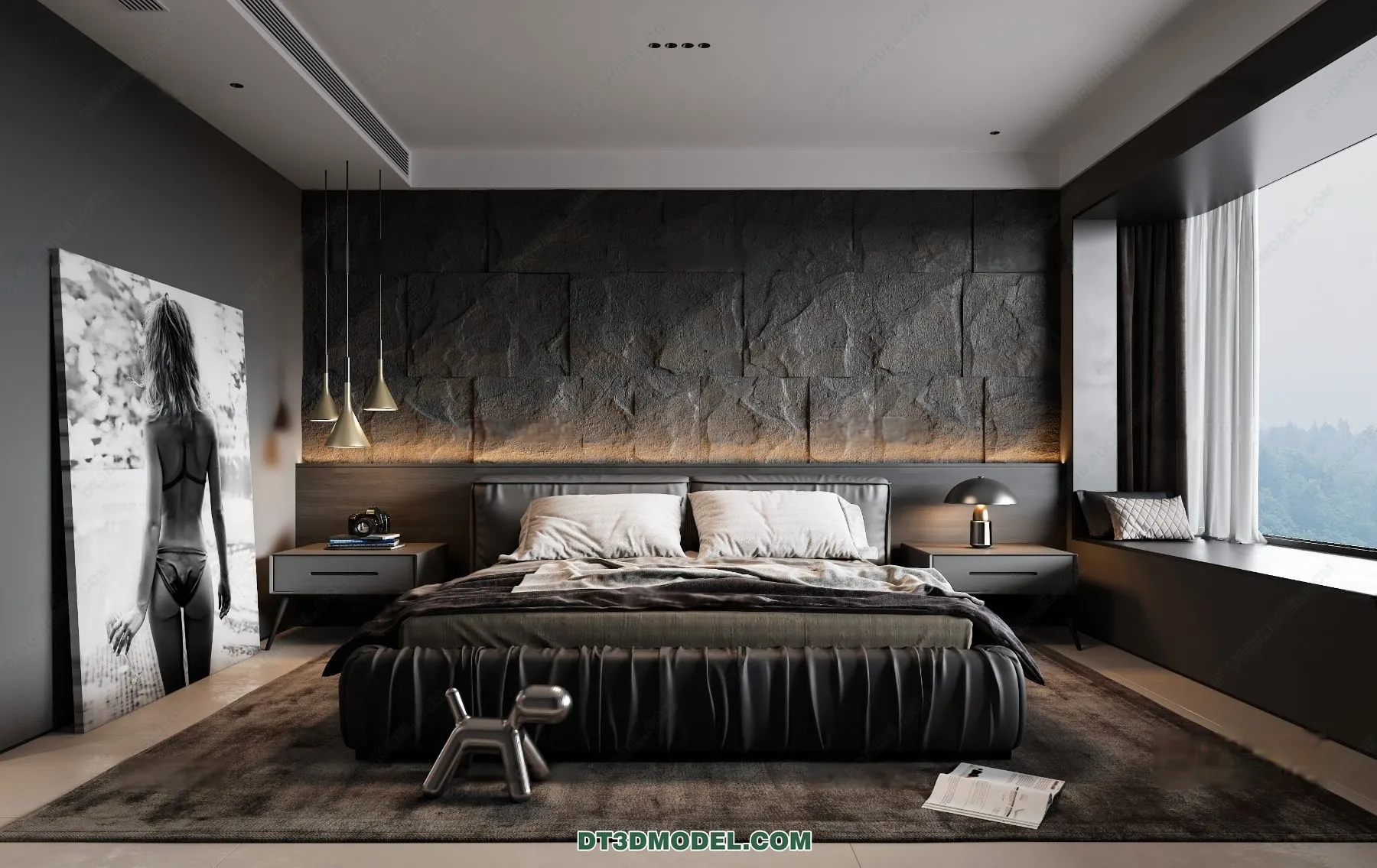 3D Scene of Gray Style Bedroom – 3D Model – 130 – VRAY