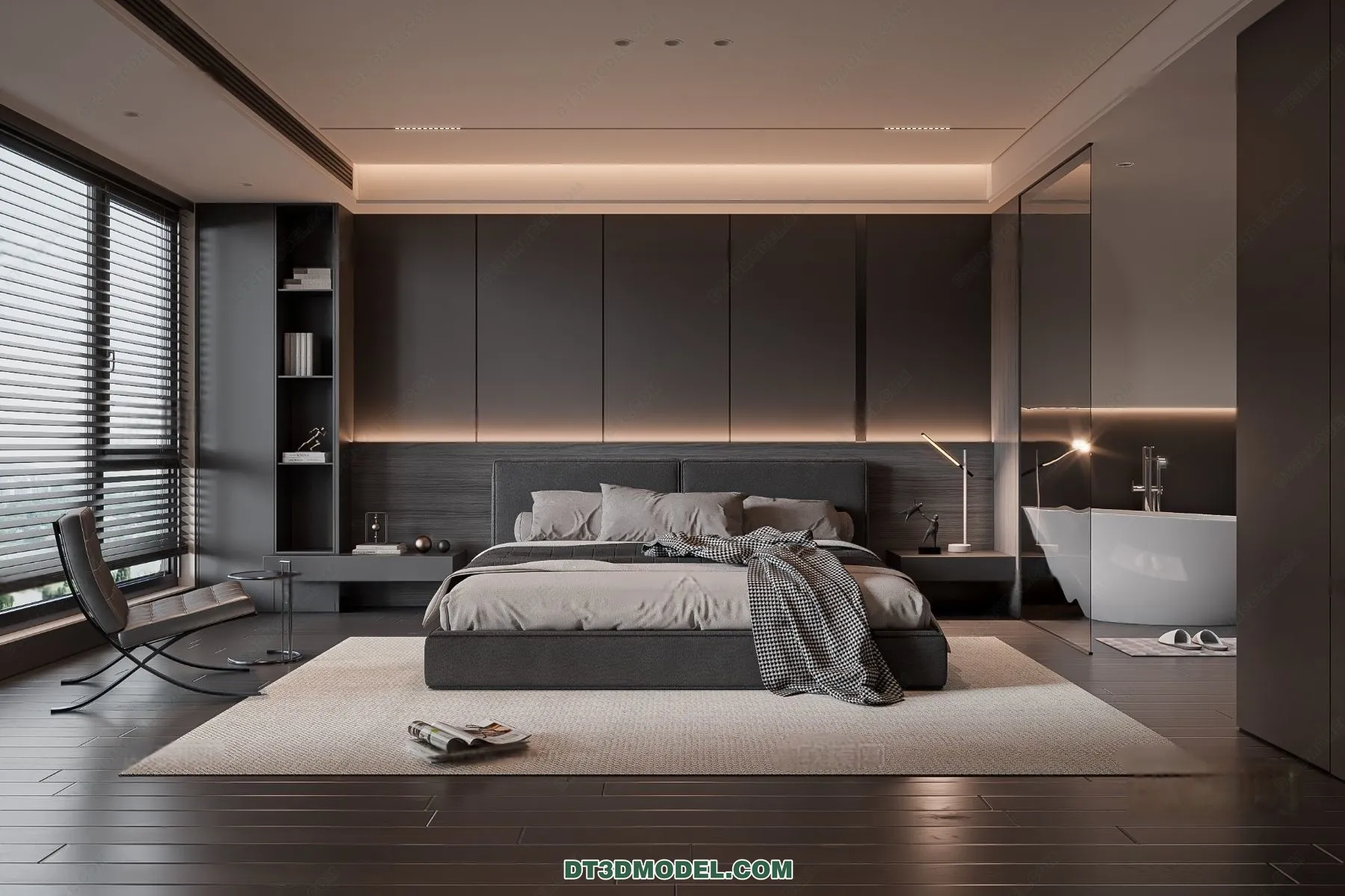 3D Scene of Gray Style Bedroom – 3D Model – 131 – VRAY