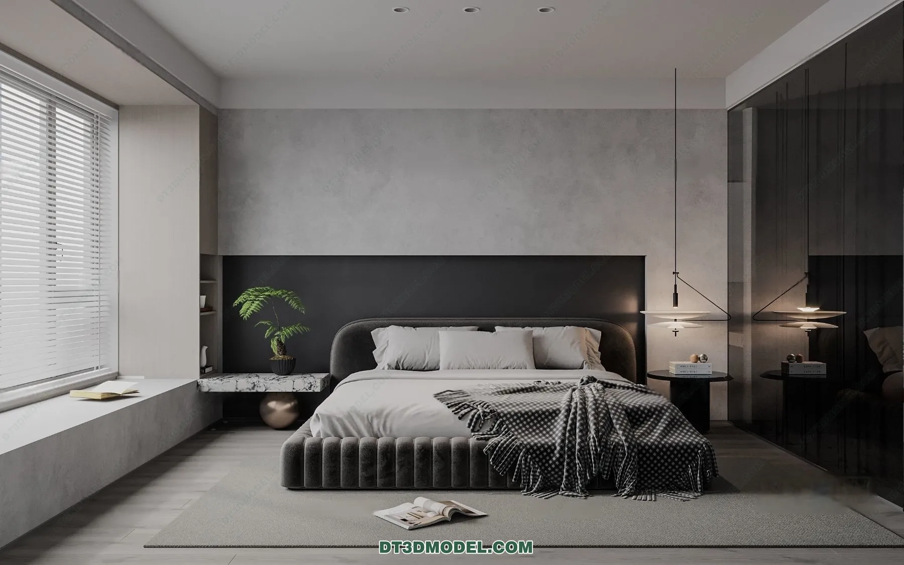 3D Scene of Gray Style Bedroom – 3D Model – 132 – CORONA
