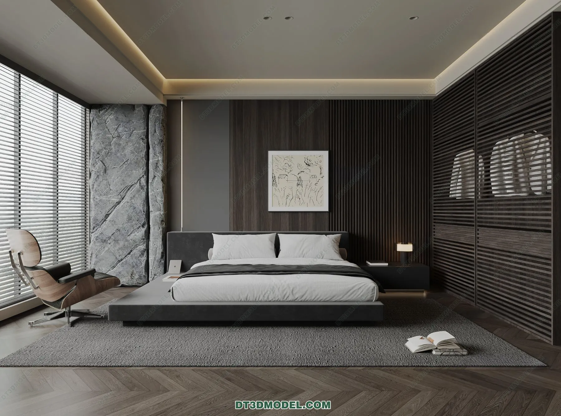 3D Scene of Gray Style Bedroom – 3D Model – 133 – VRAY
