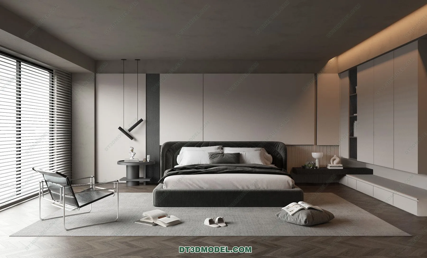 3D Scene of Gray Style Bedroom – 3D Model – 134 – VRAY