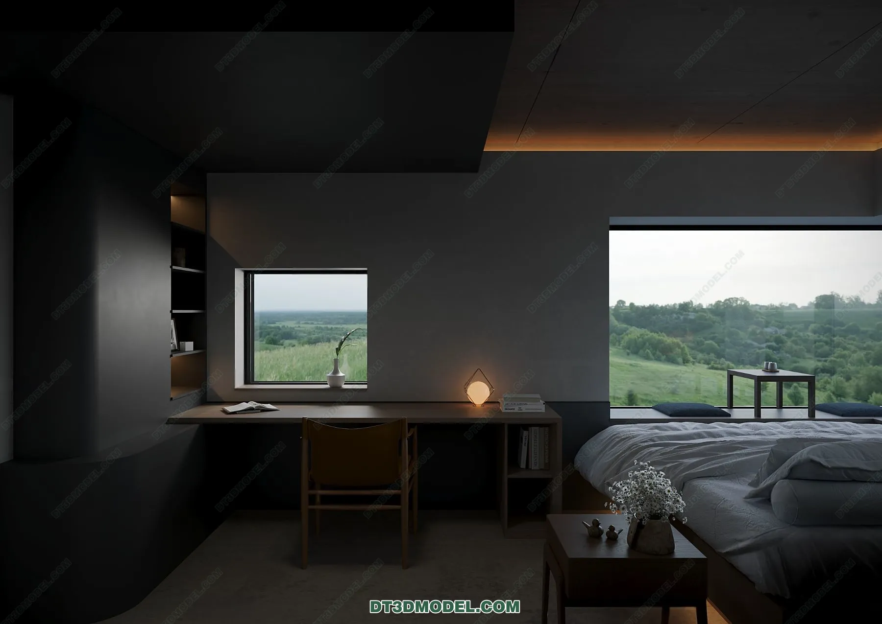 3D Scene of Gray Style Bedroom – 3D Model – 135 – CORONA