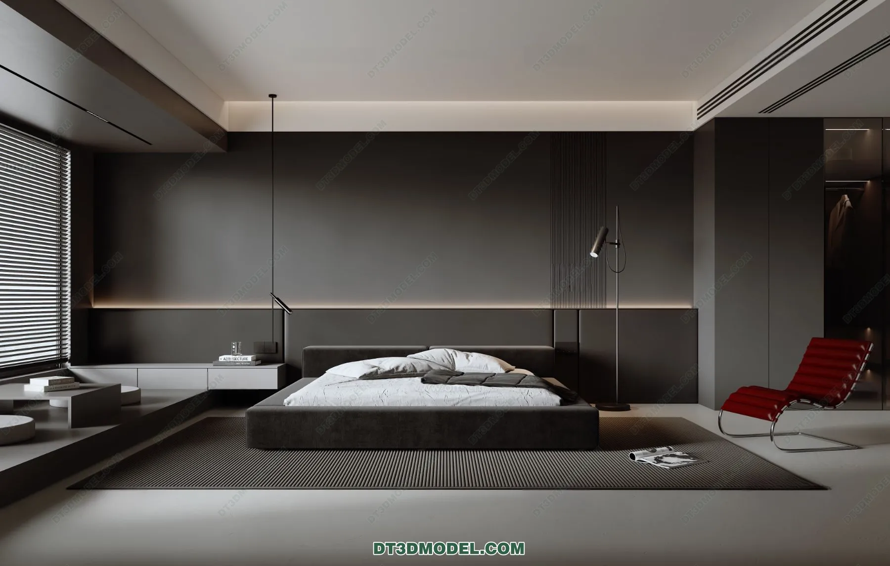 3D Scene of Gray Style Bedroom – 3D Model – 137 – VRAY