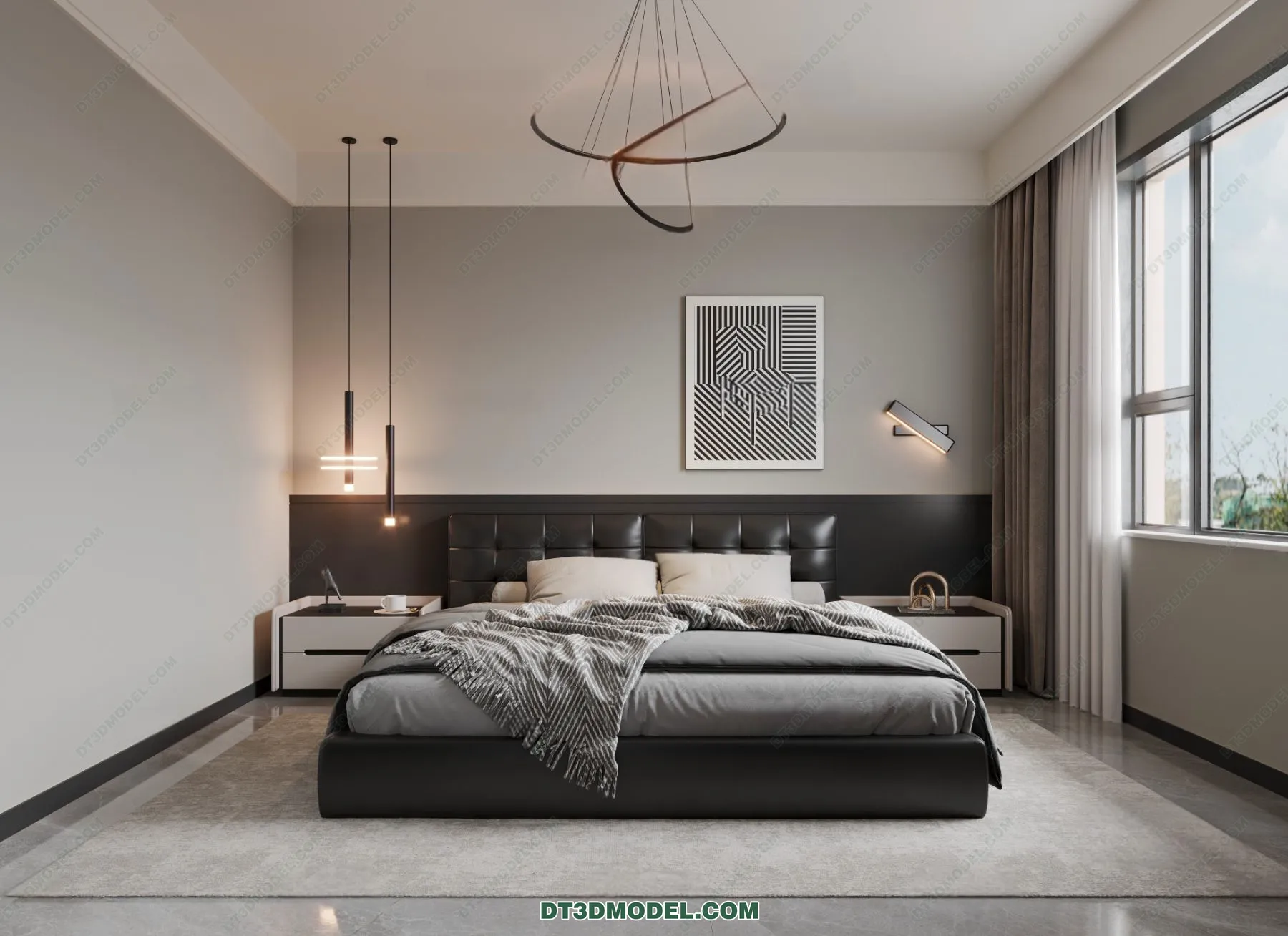 3D Scene of Gray Style Bedroom – 3D Model – 138 – VRAY