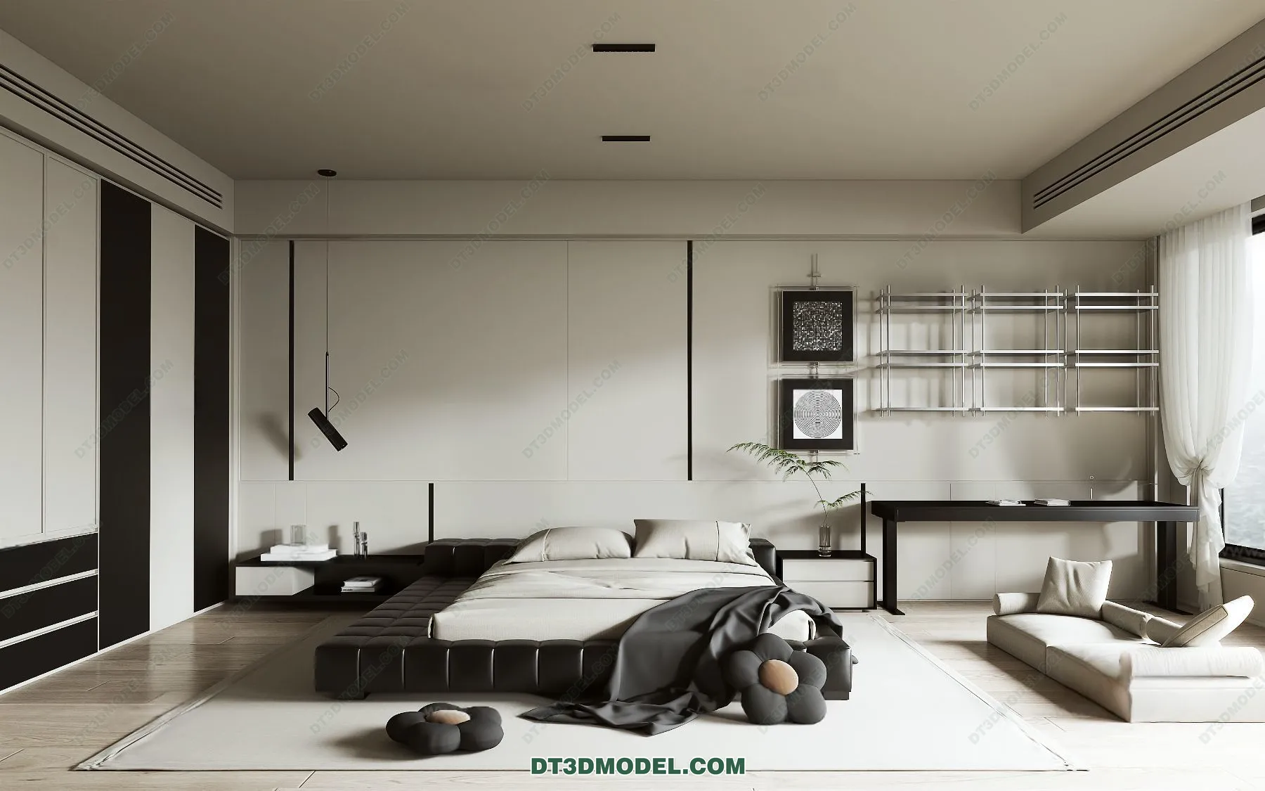 3D Scene of Gray Style Bedroom – 3D Model – 139 – VRAY
