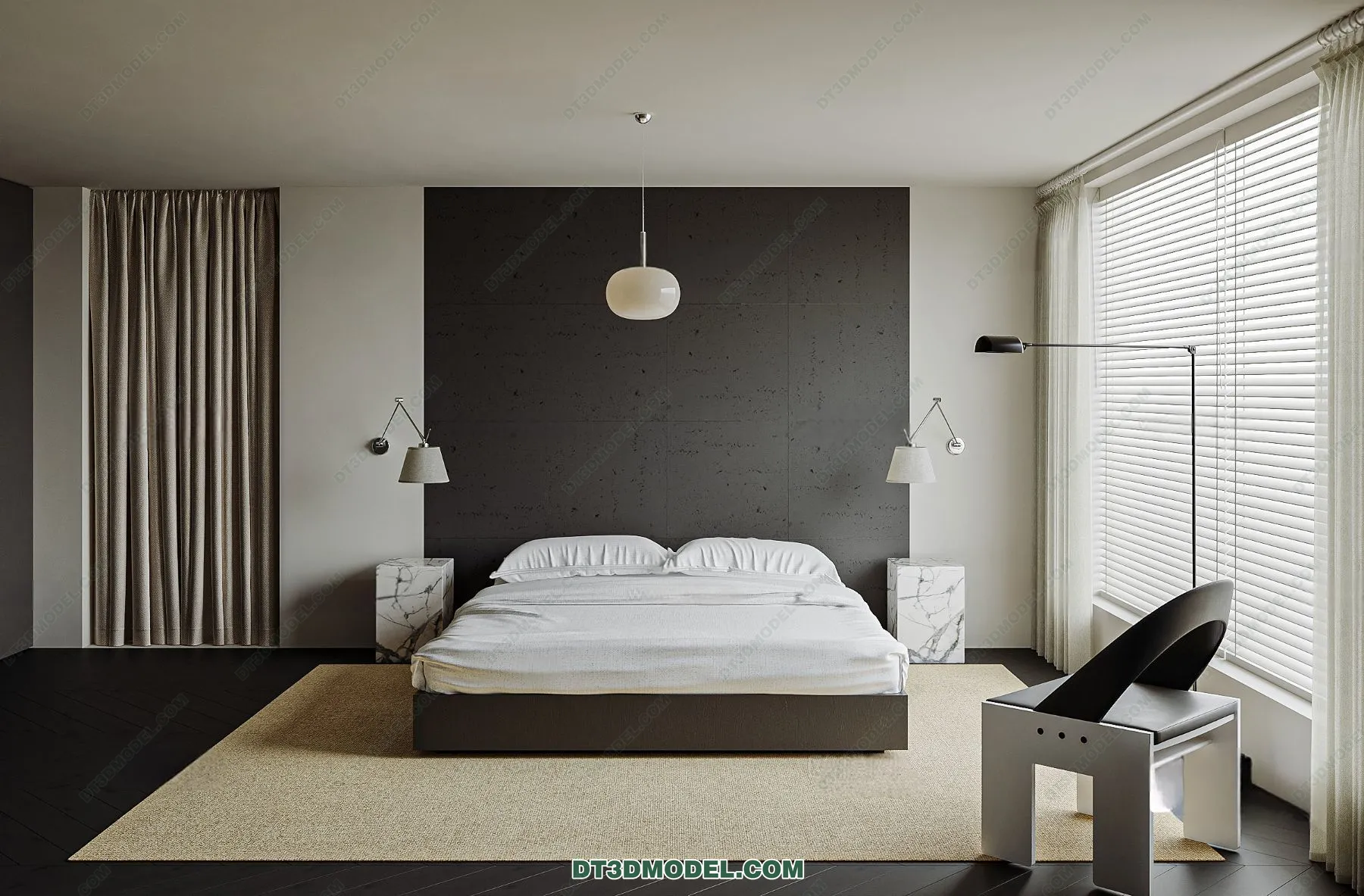 3D Scene of Gray Style Bedroom – 3D Model – 140 – CORONA