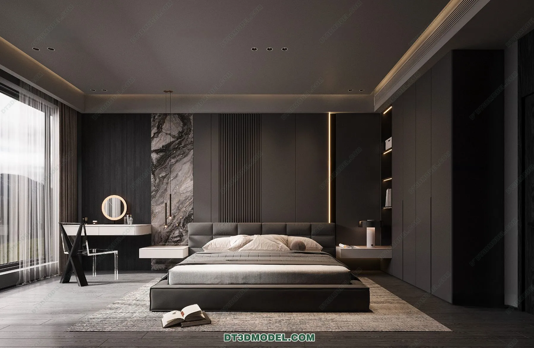 3D Scene of Gray Style Bedroom – 3D Model – 143 – CORONA