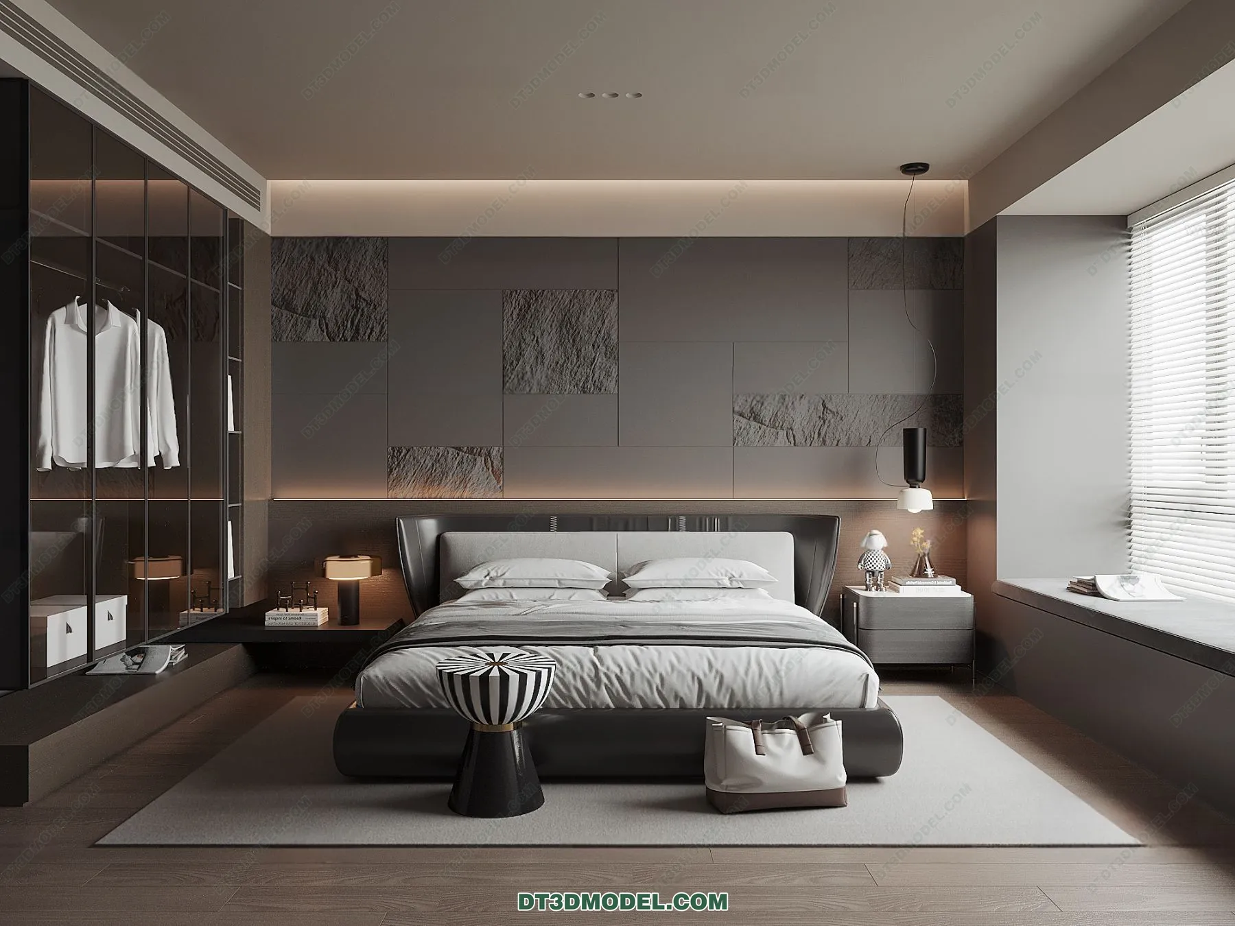 3D Scene of Gray Style Bedroom – 3D Model – 145 – VRAY