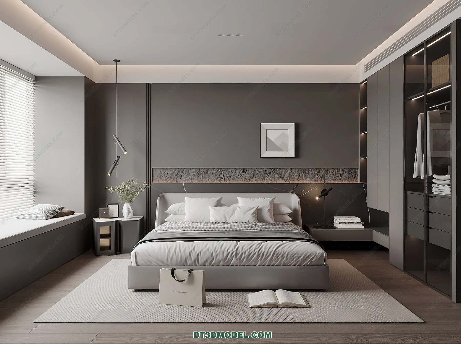3D Scene of Gray Style Bedroom – 3D Model – 146 – VRAY