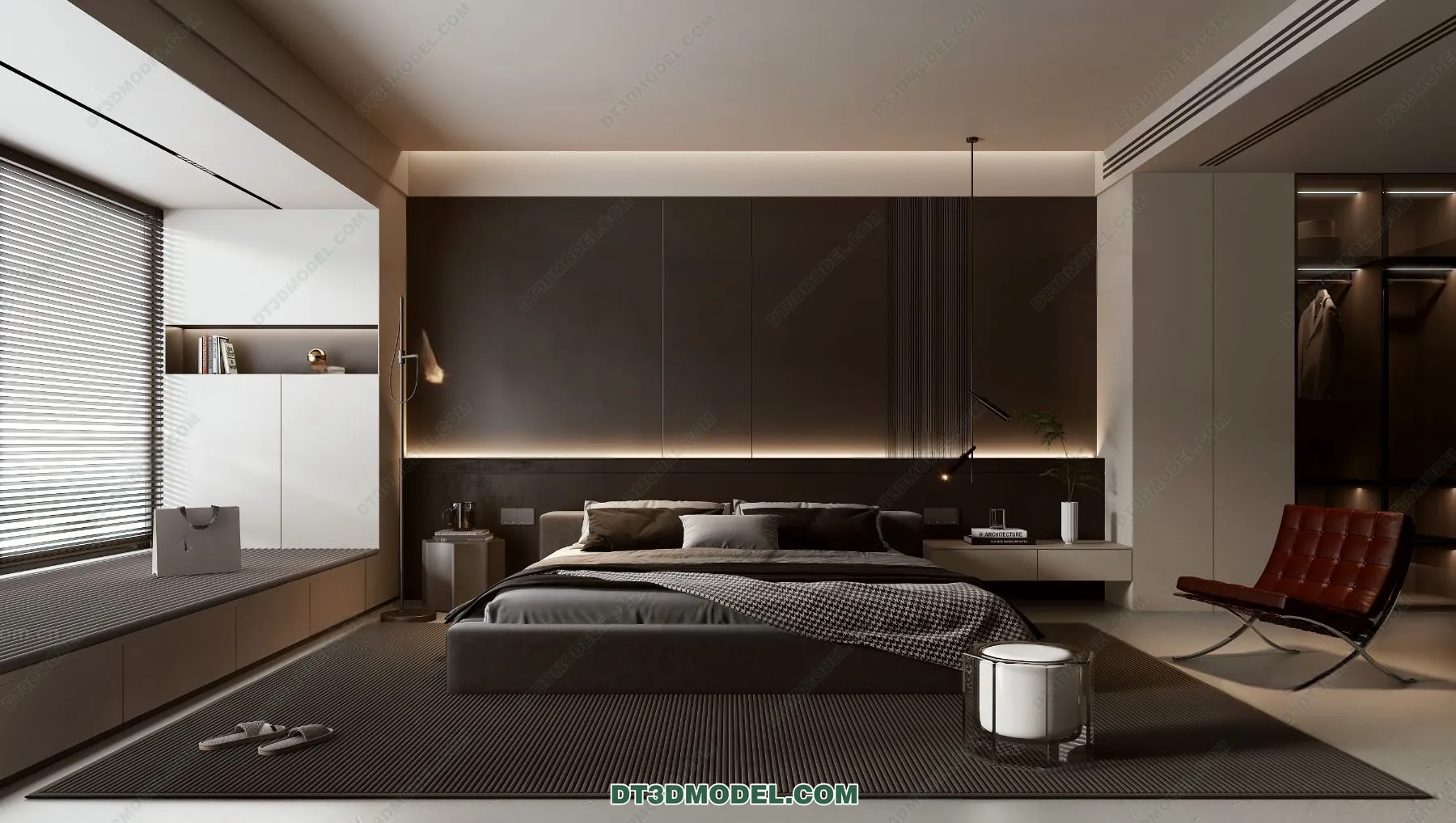 3D Scene of Gray Style Bedroom – 3D Model – 147 – VRAY