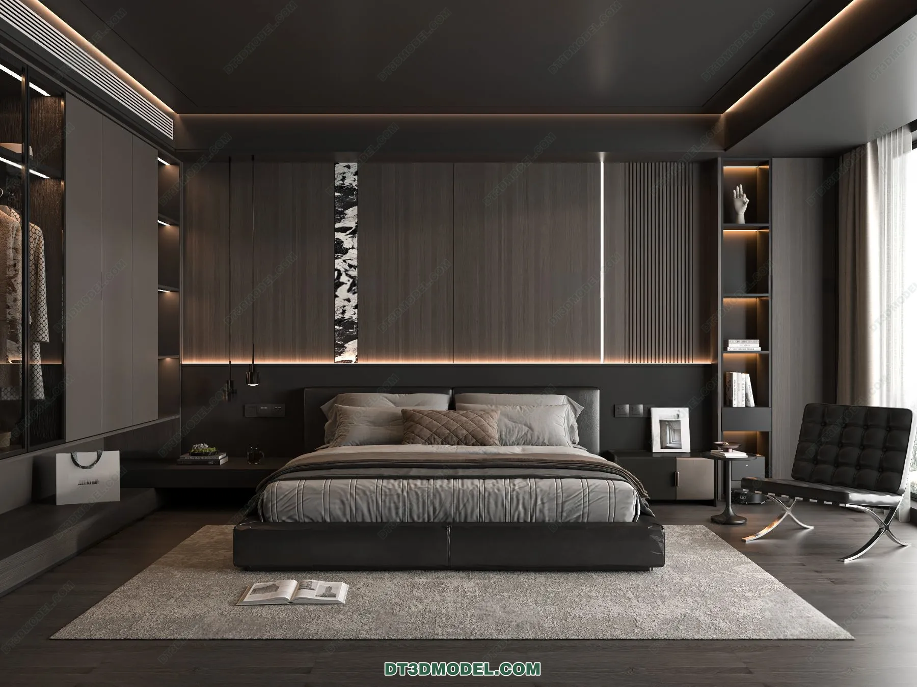 3D Scene of Gray Style Bedroom – 3D Model – 149 – VRAY