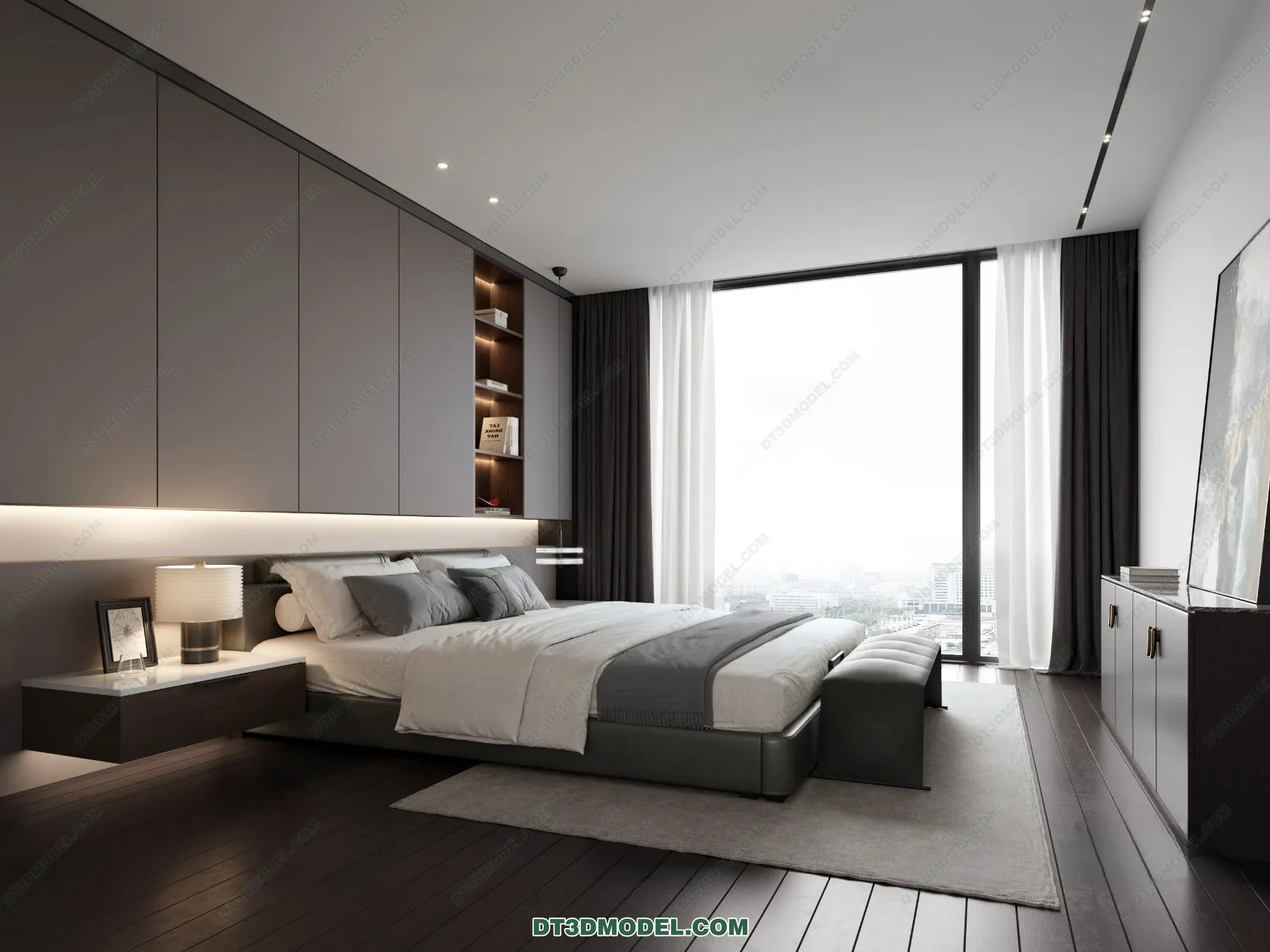 3D Scene of Gray Style Bedroom – 3D Model – 153 – CORONA