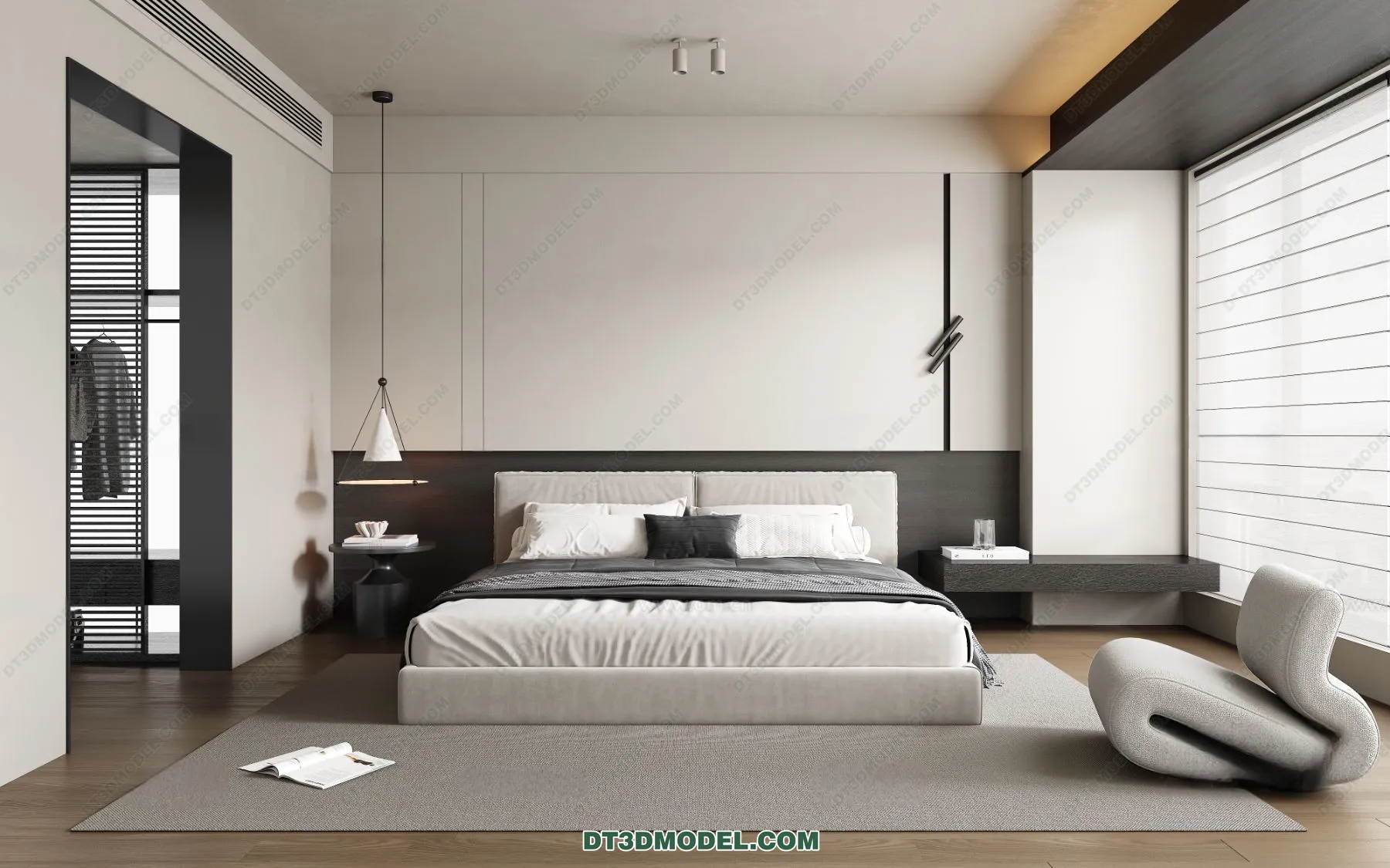 3D Scene of Gray Style Bedroom – 3D Model – 155 – VRAY