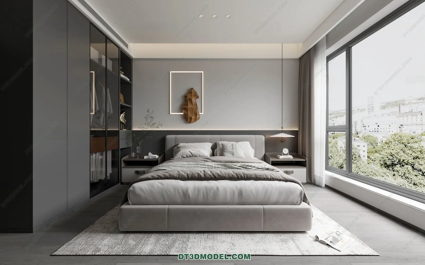 3D Scene of Gray Style Bedroom – 3D Model – 157 – VRAY