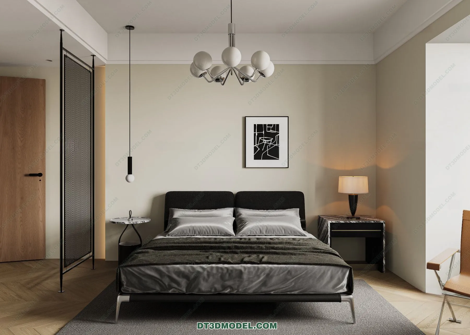 3D Scene of Gray Style Bedroom – 3D Model – 158 – CORONA