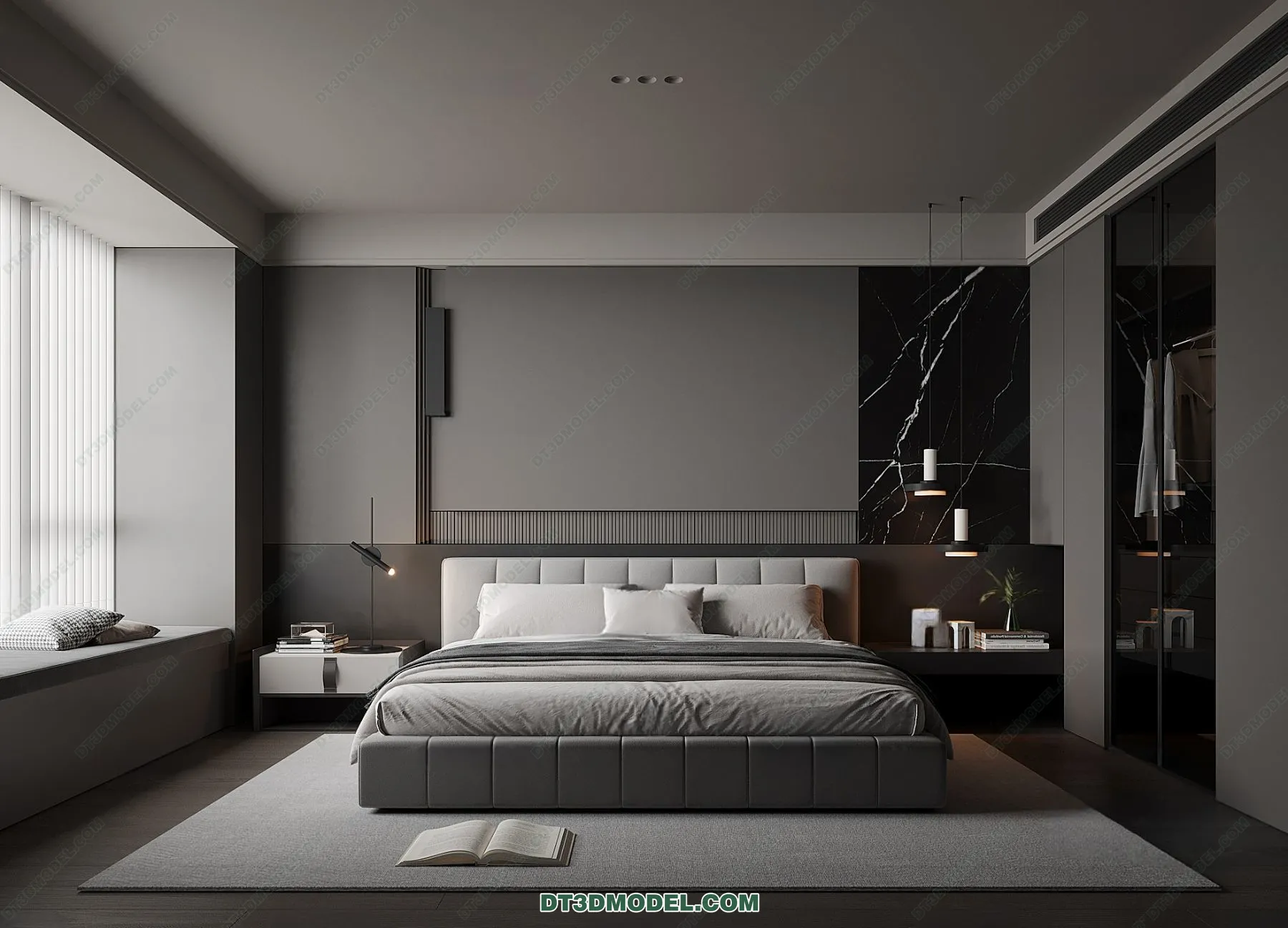 3D Scene of Gray Style Bedroom – 3D Model – 160 – VRAY