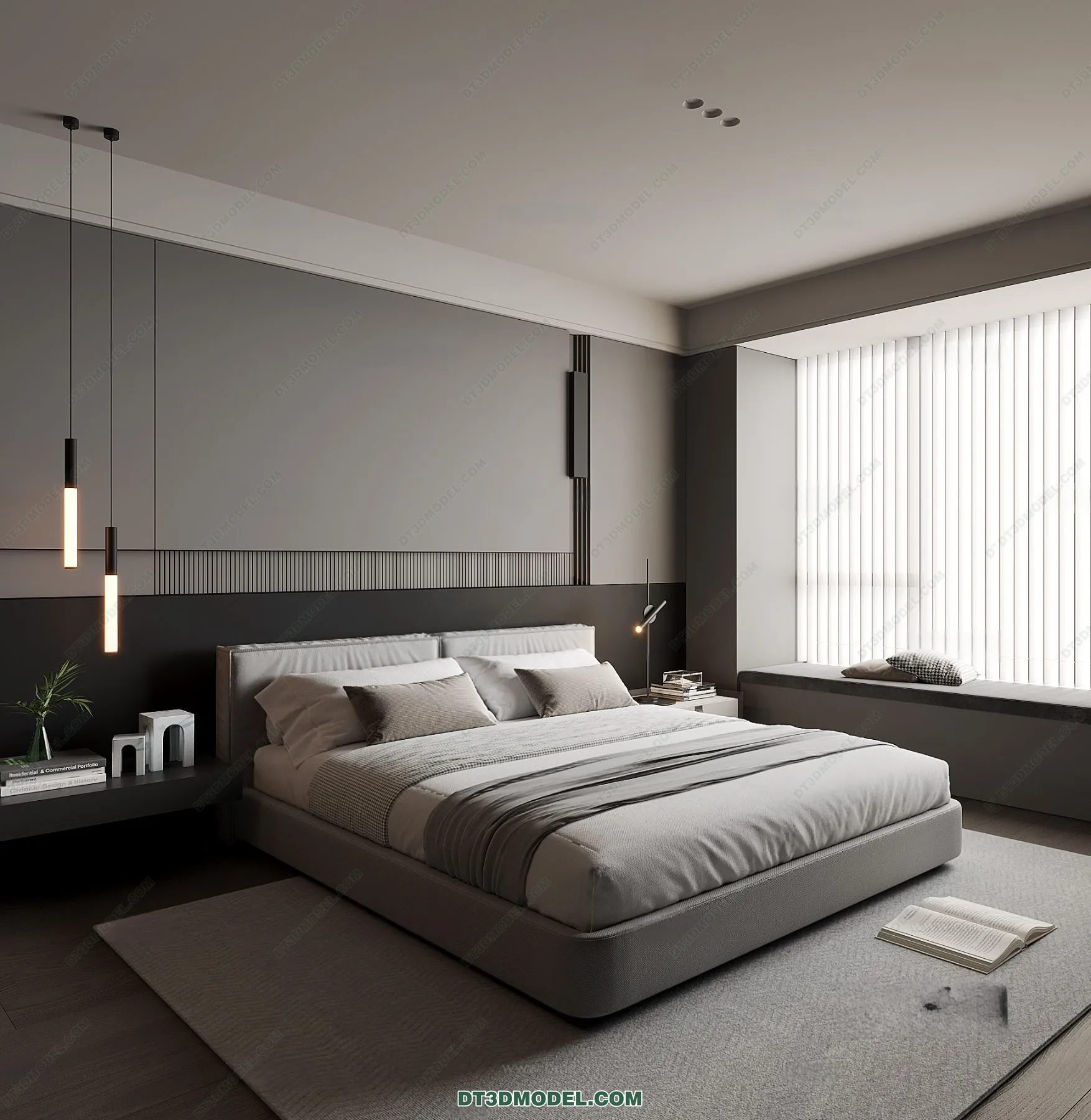 3D Scene of Gray Style Bedroom – 3D Model – 161 – VRAY