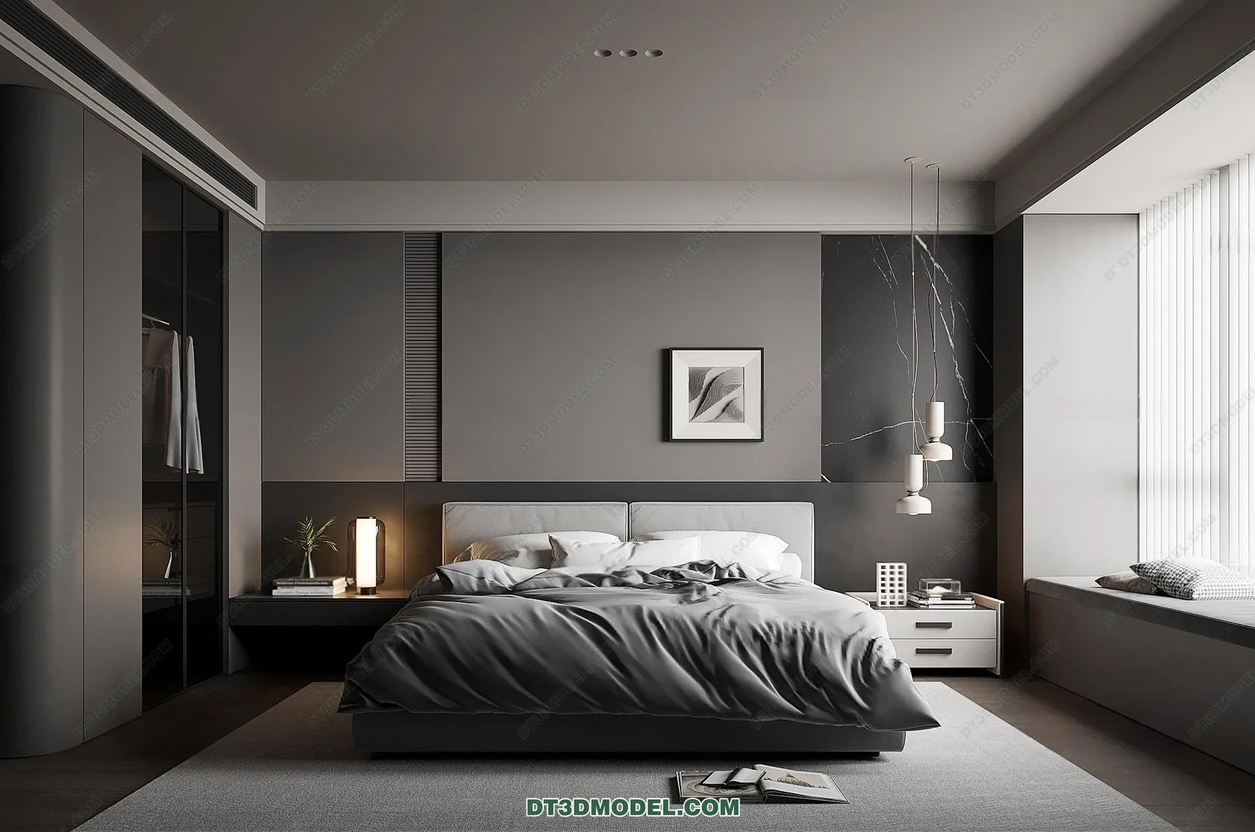 3D Scene of Gray Style Bedroom – 3D Model – 162 – VRAY