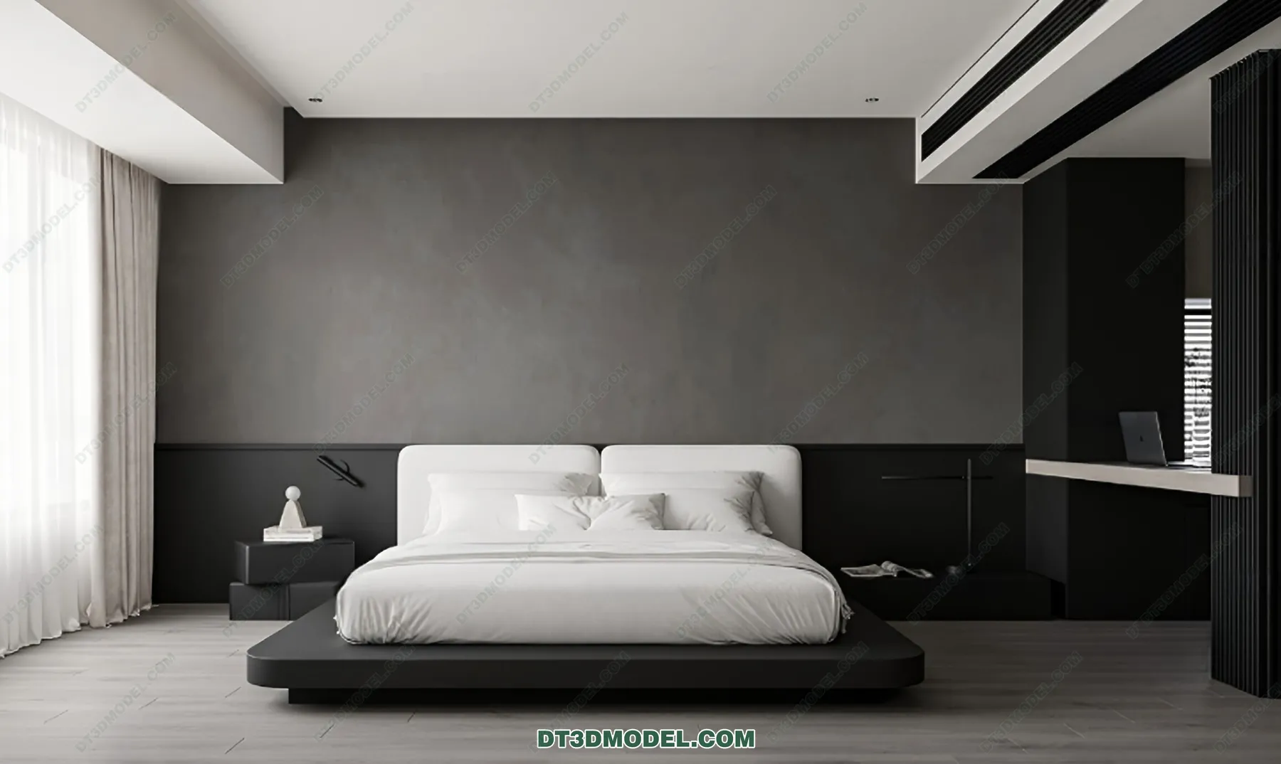 3D Scene of Gray Style Bedroom – 3D Model – 164 – CORONA