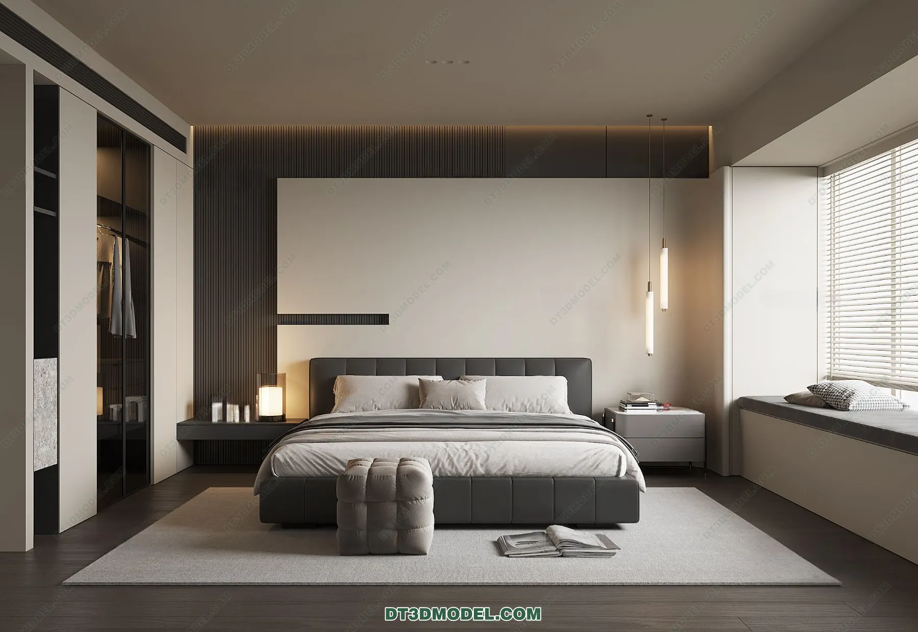 3D Scene of Gray Style Bedroom – 3D Model – 165 – VRAY
