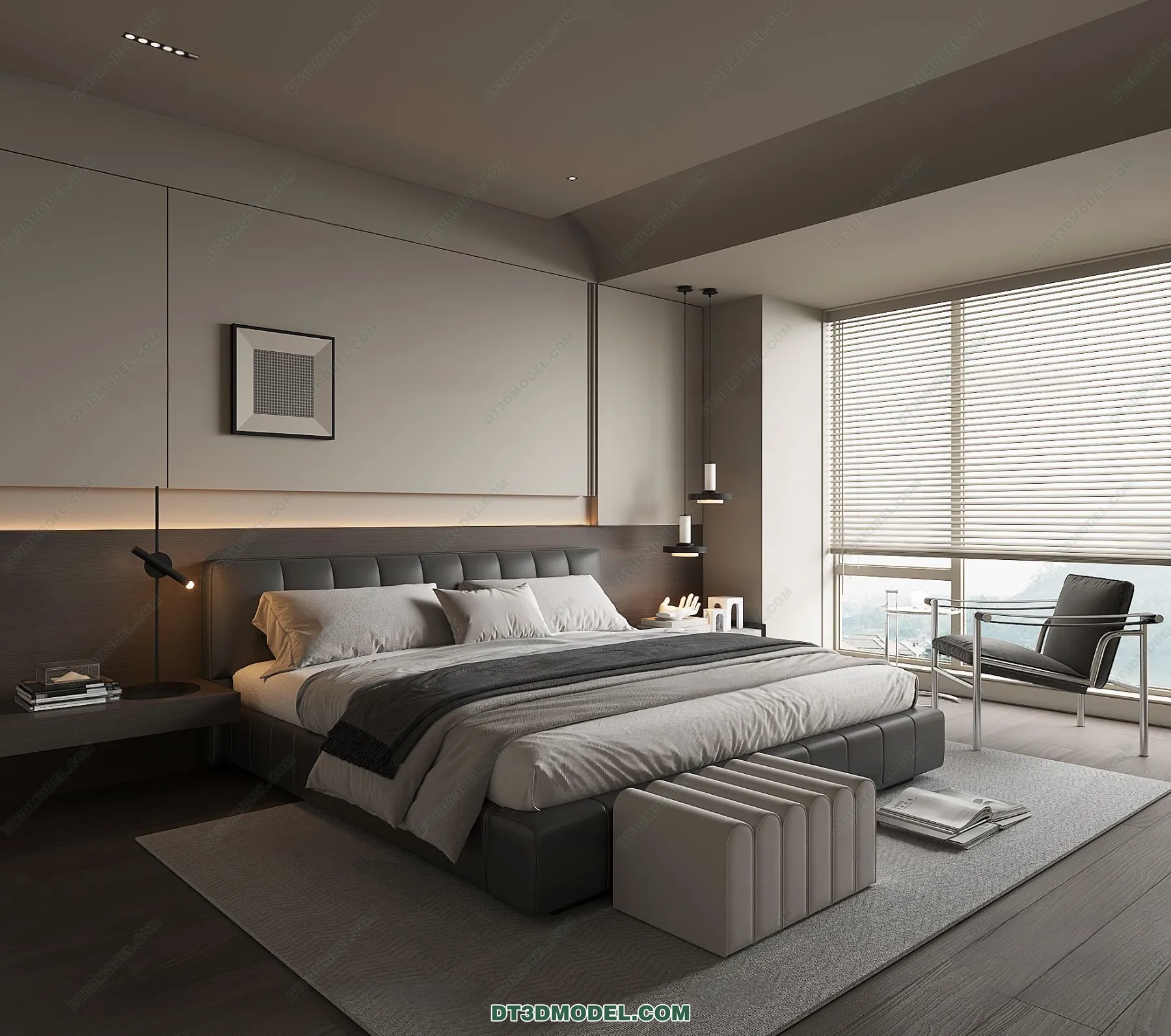 3D Scene of Gray Style Bedroom – 3D Model – 166 – VRAY