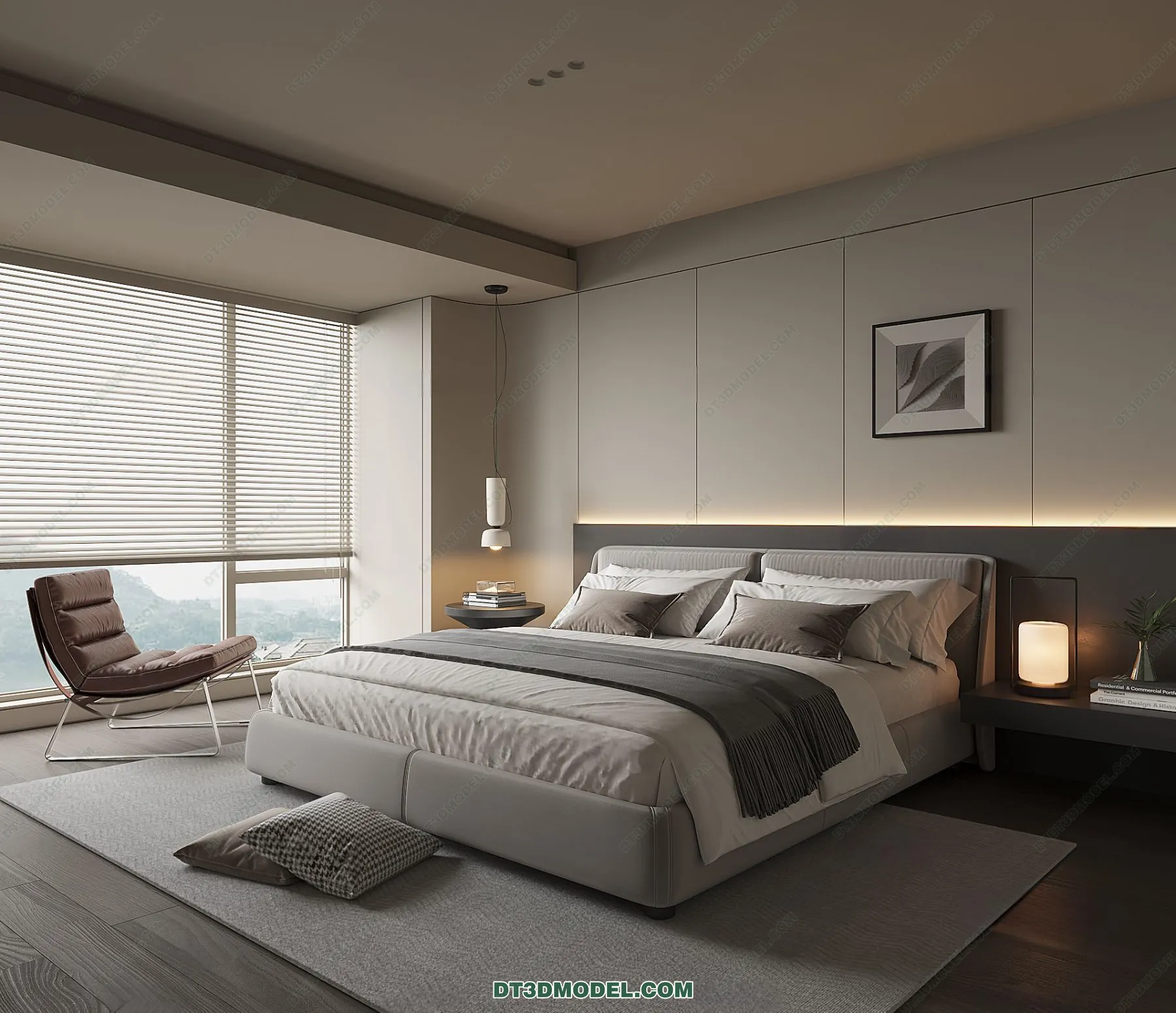 3D Scene of Gray Style Bedroom – 3D Model – 167 – VRAY