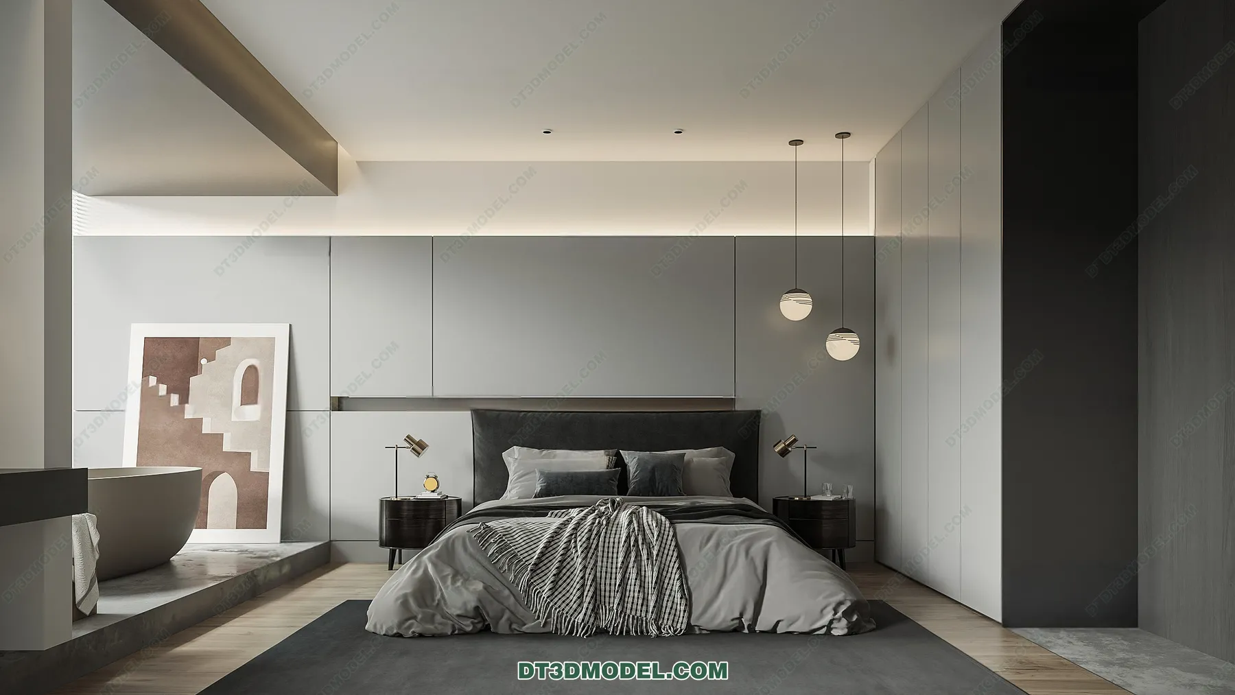 3D Scene of Gray Style Bedroom – 3D Model – 169 – CORONA