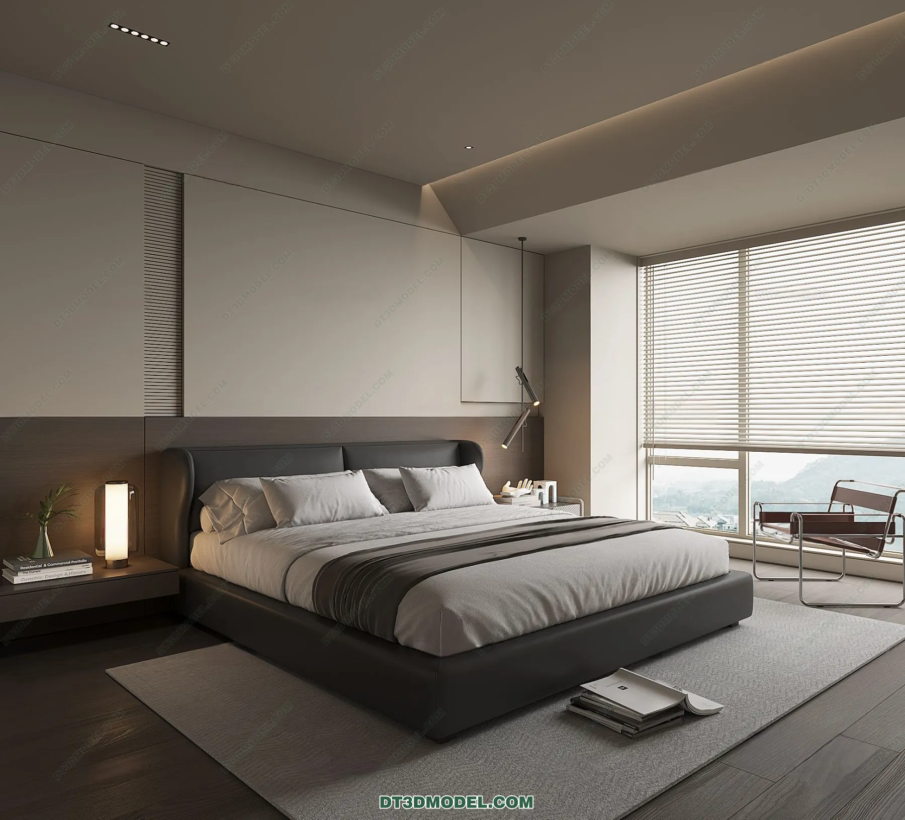 3D Scene of Gray Style Bedroom – 3D Model – 170 – VRAY