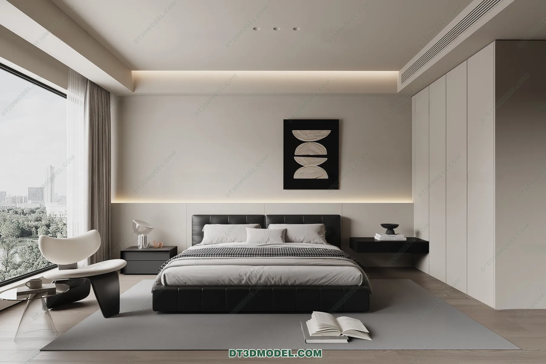 3D Scene of Gray Style Bedroom – 3D Model – 172 – VRAY