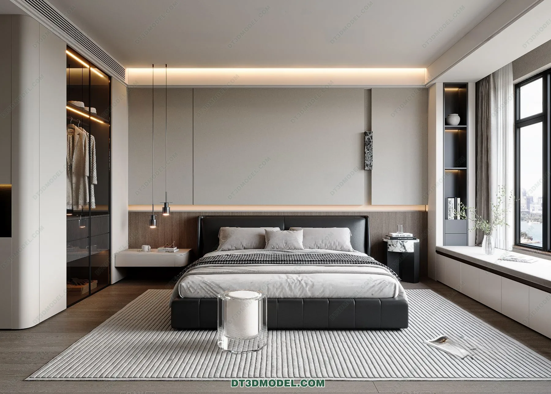 3D Scene of Gray Style Bedroom – 3D Model – 174 – VRAY