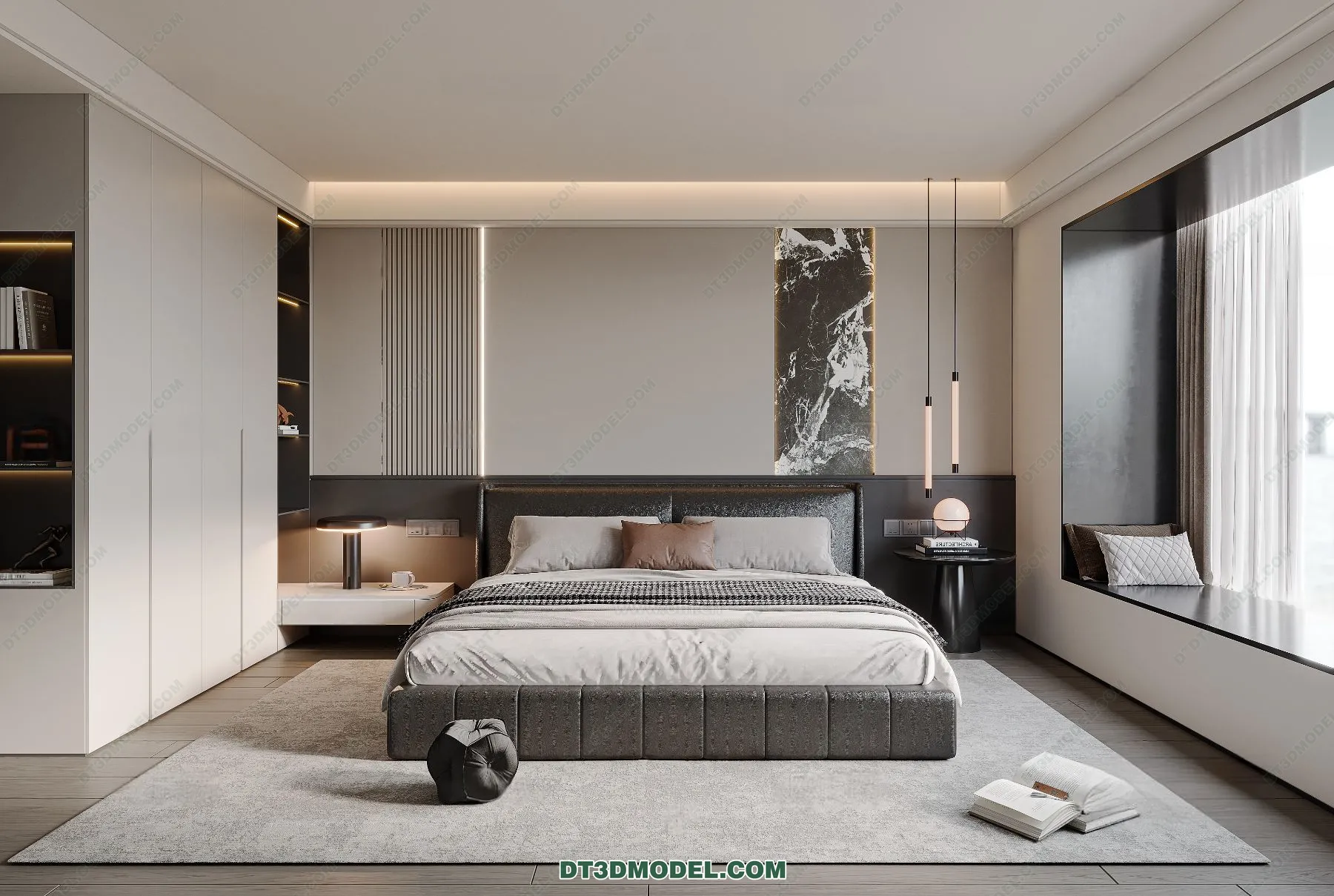 3D Scene of Gray Style Bedroom – 3D Model – 175 – VRAY
