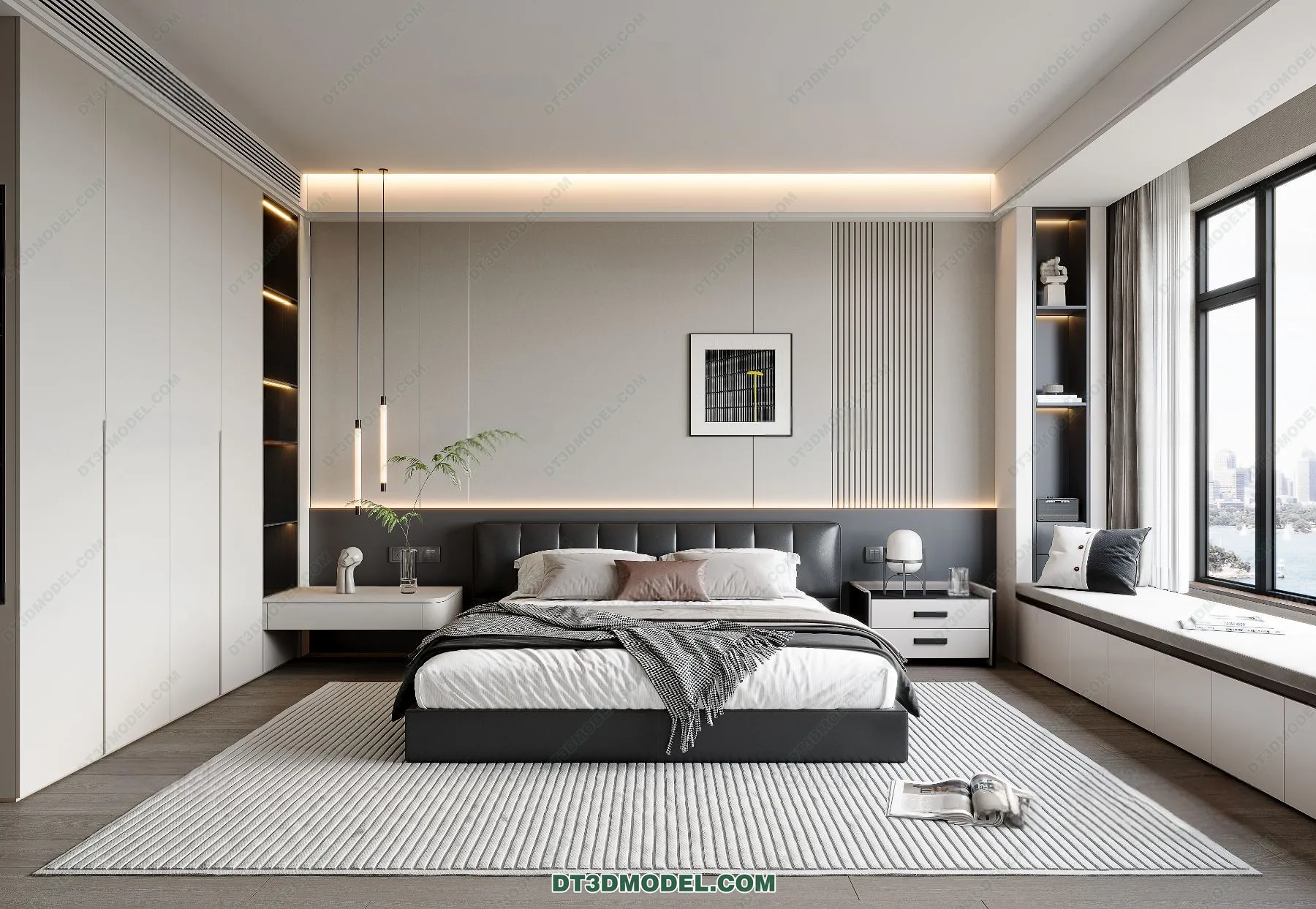 3D Scene of Gray Style Bedroom – 3D Model – 176 – VRAY