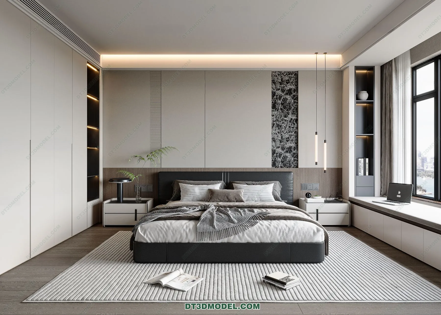 3D Scene of Gray Style Bedroom – 3D Model – 177 – VRAY