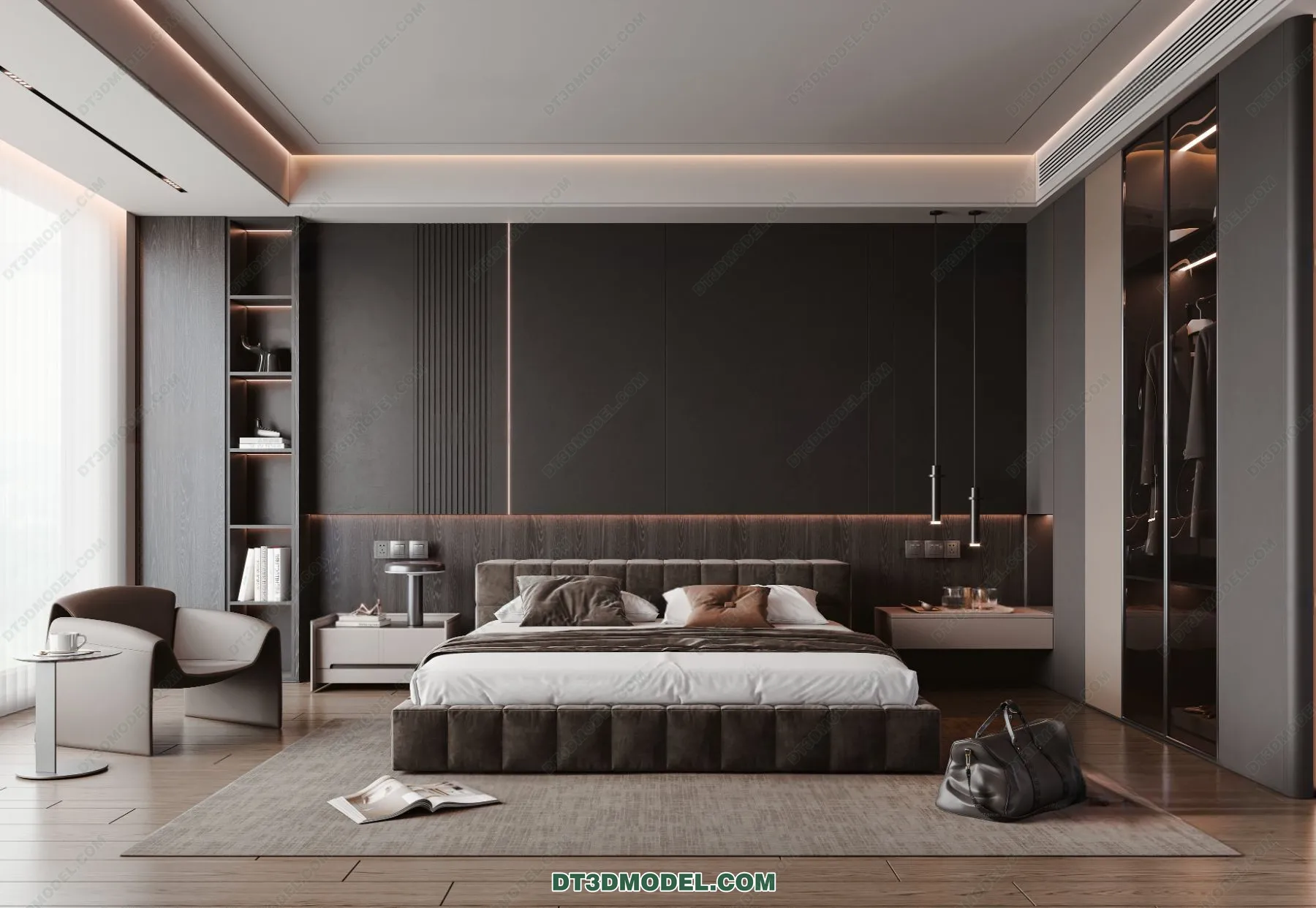 3D Scene of Gray Style Bedroom – 3D Model – 178 – CORONA