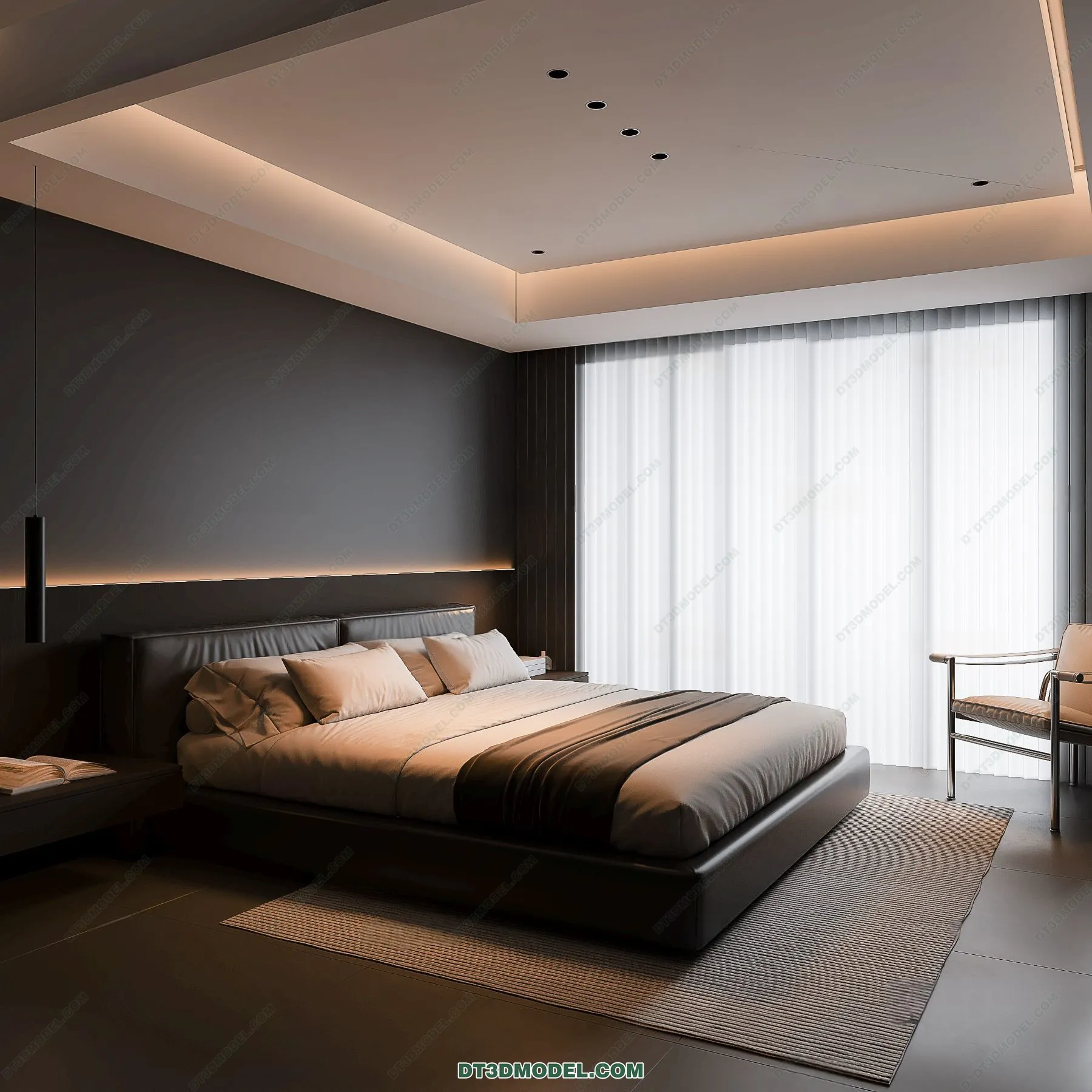 3D Scene of Gray Style Bedroom – 3D Model – 179 – VRAY