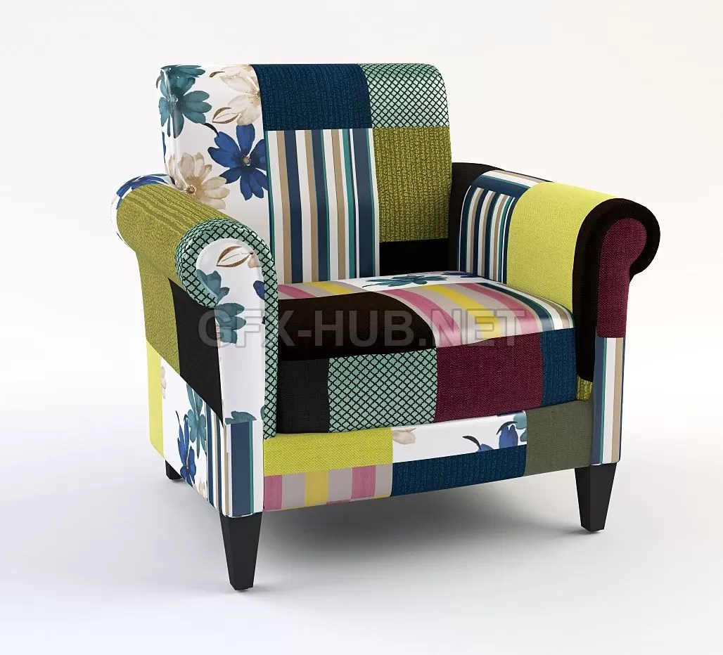 ARMCHAIR – Bright armchair made of pieces of fabric